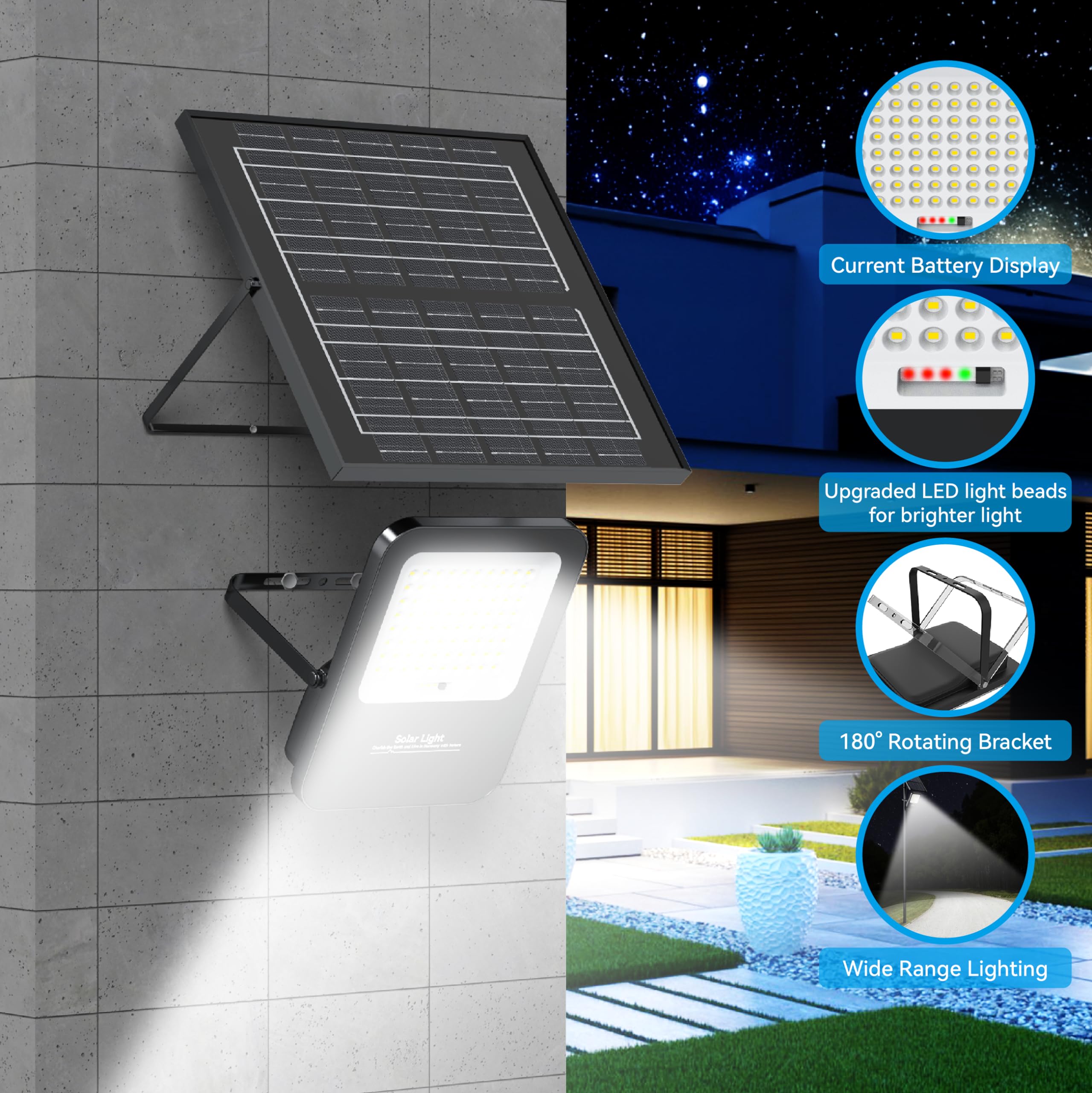 TENKOO 800W Solar Street Flood Lights Outdoor - 65000LM Dusk to Dawn Security Lighting, IP67 Waterproof Solar Parking Lot Lights with 16.4ft Cable for Yard, Garden, Driveway & Commercial Areas | Energy-Efficient Solar Powered Outdoor Lighting Solution