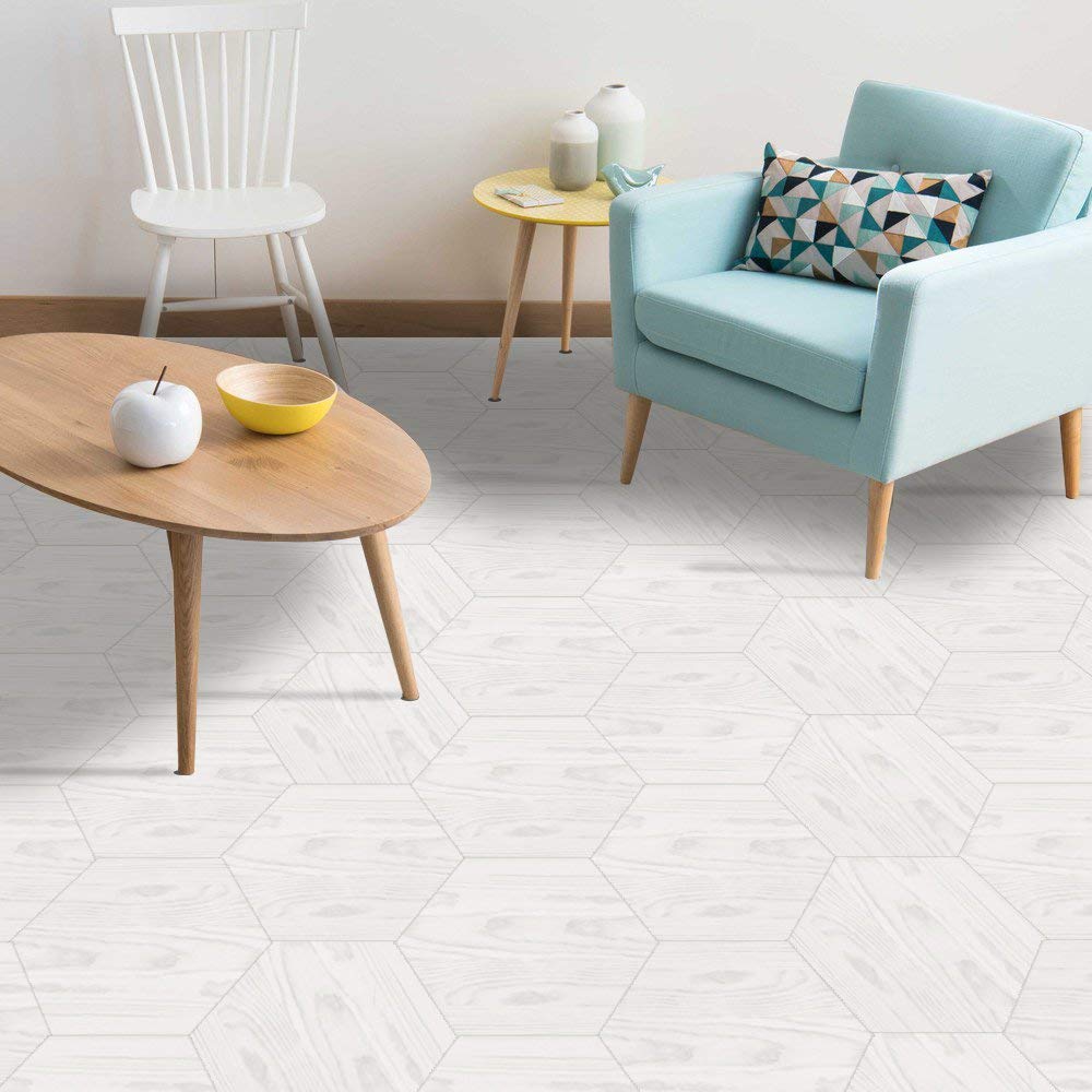10 Pack Hexagon Non-Slip Vinyl Floor Stickers - Peel and Stick Self-Adhesive Wall Decals for Home Decor, Living Room, Kitchen & Bathroom - 7.9x9.1 Inch - Perfect for DIY Home Improvement, Nursery, Dorm & Office Spaces