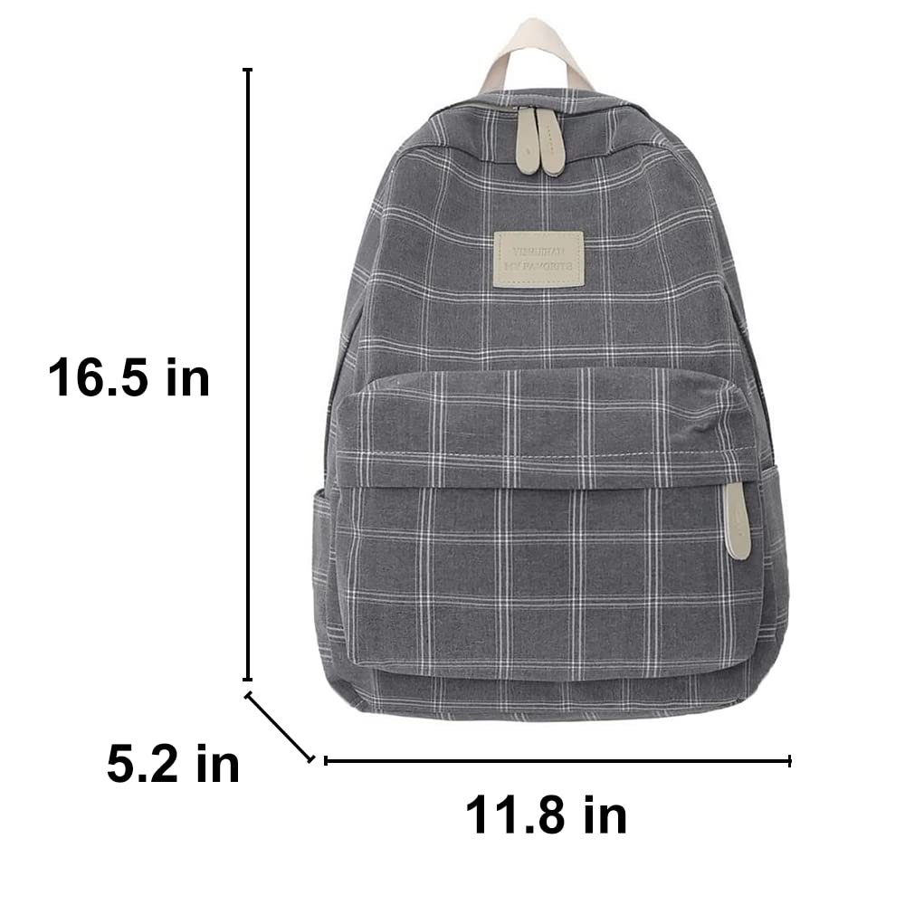 Light Academia Aesthetic Backpack - Plaid Preppy Bookbag for Teen Girls, Checkered School Backpack with Laptop Compartment (Stone) | Perfect for High School, College & Travel
