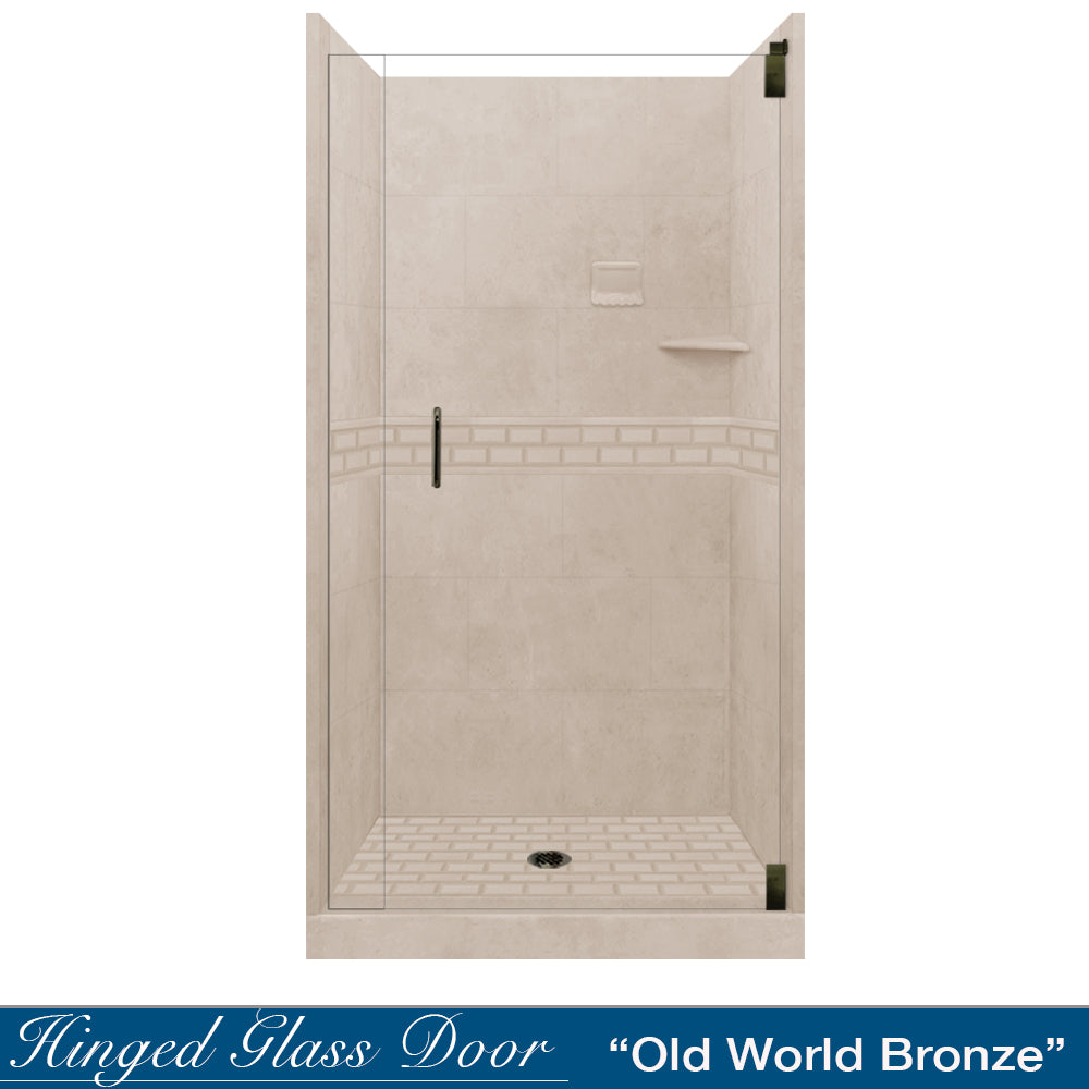 Alcove Brown Sugar Sistine Stone & Subway Tile Shower Remodel Kit - DIY Bathroom Renovation with Waterproof Peel and Stick Backsplash for Easy Home Improvement