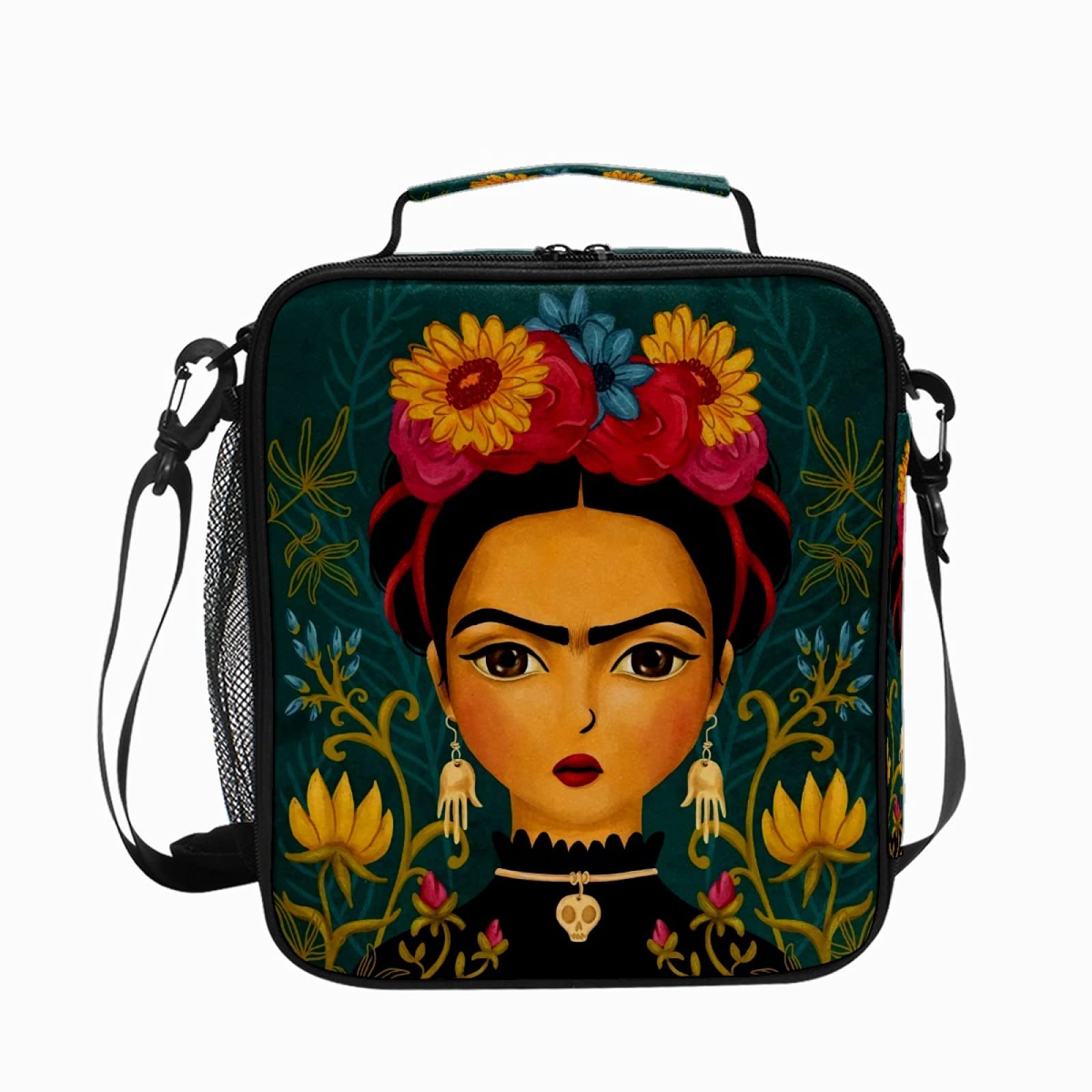 DIOLPOM Insulated Waterproof Lunch Box with Adjustable Shoulder Strap - Mexican Artist Design Cooler Tote Bag for Women & Girls | Perfect for Work, School, Picnic, Camping & Outdoor Activities