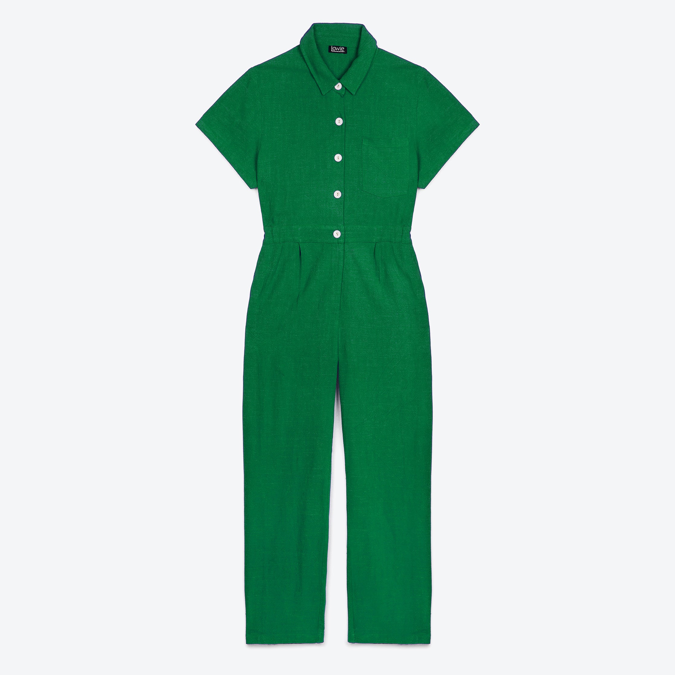 Lowie Women's Linen Viscose Emerald Green Jumpsuit - Stylish One-Piece Romper for Casual Outings & Summer Fashion