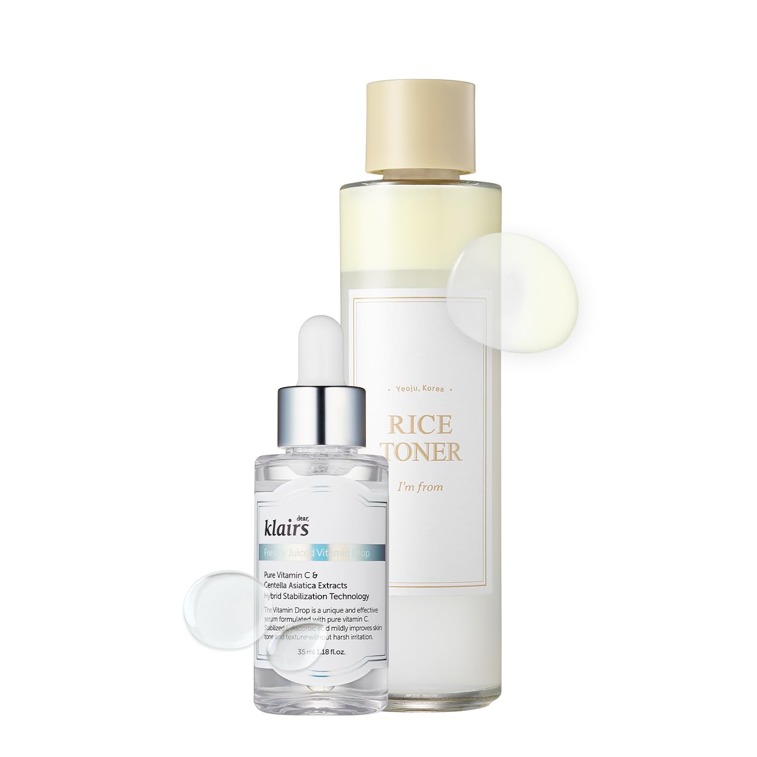 Klairs Vitamin Drop Rice Toner Set - Brightening & Rejuvenating Korean Skincare for Dry & Sensitive Skin - Perfect for Nighttime Routine & Hydration Boost