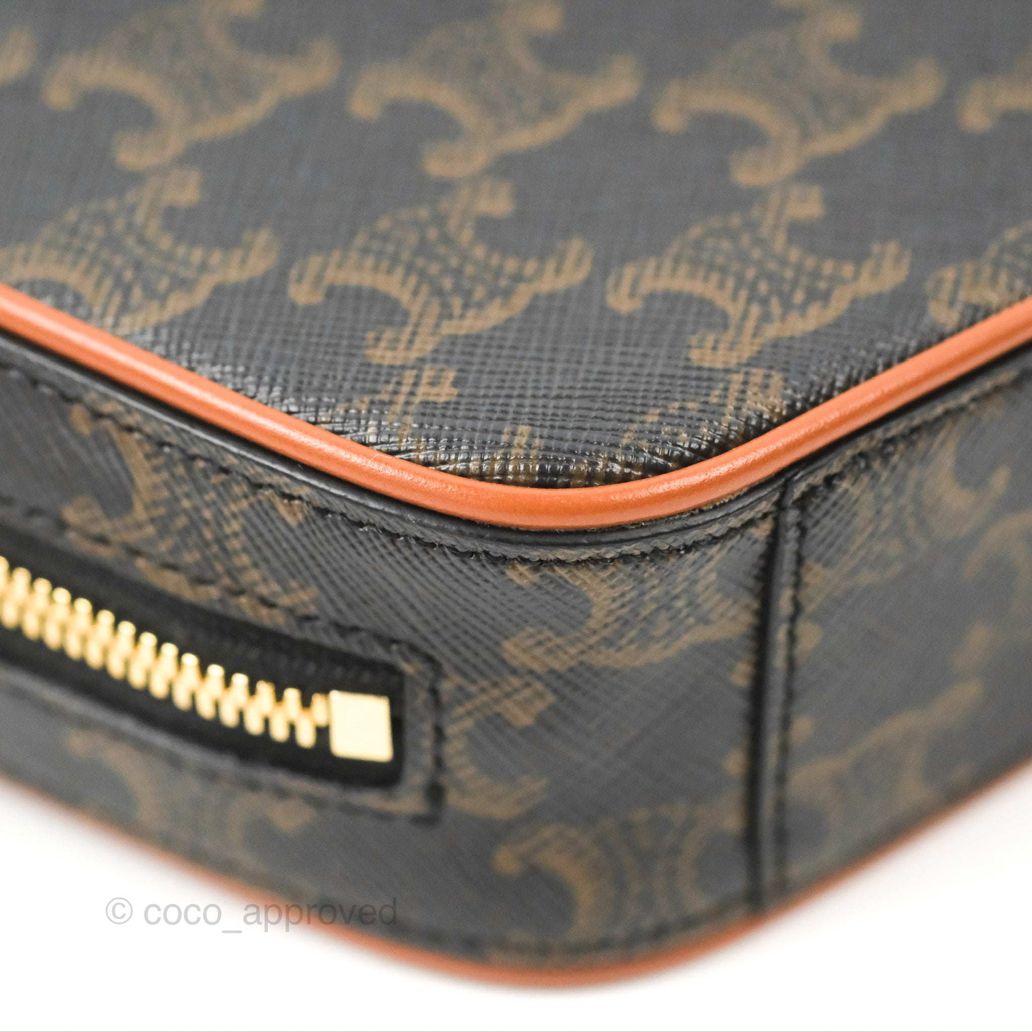 Celine Mini Bowling Bag in Triomphe Canvas & Tan Calfskin - Luxury Crossbody Purse for Women, Perfect for Date Night & Evening Events