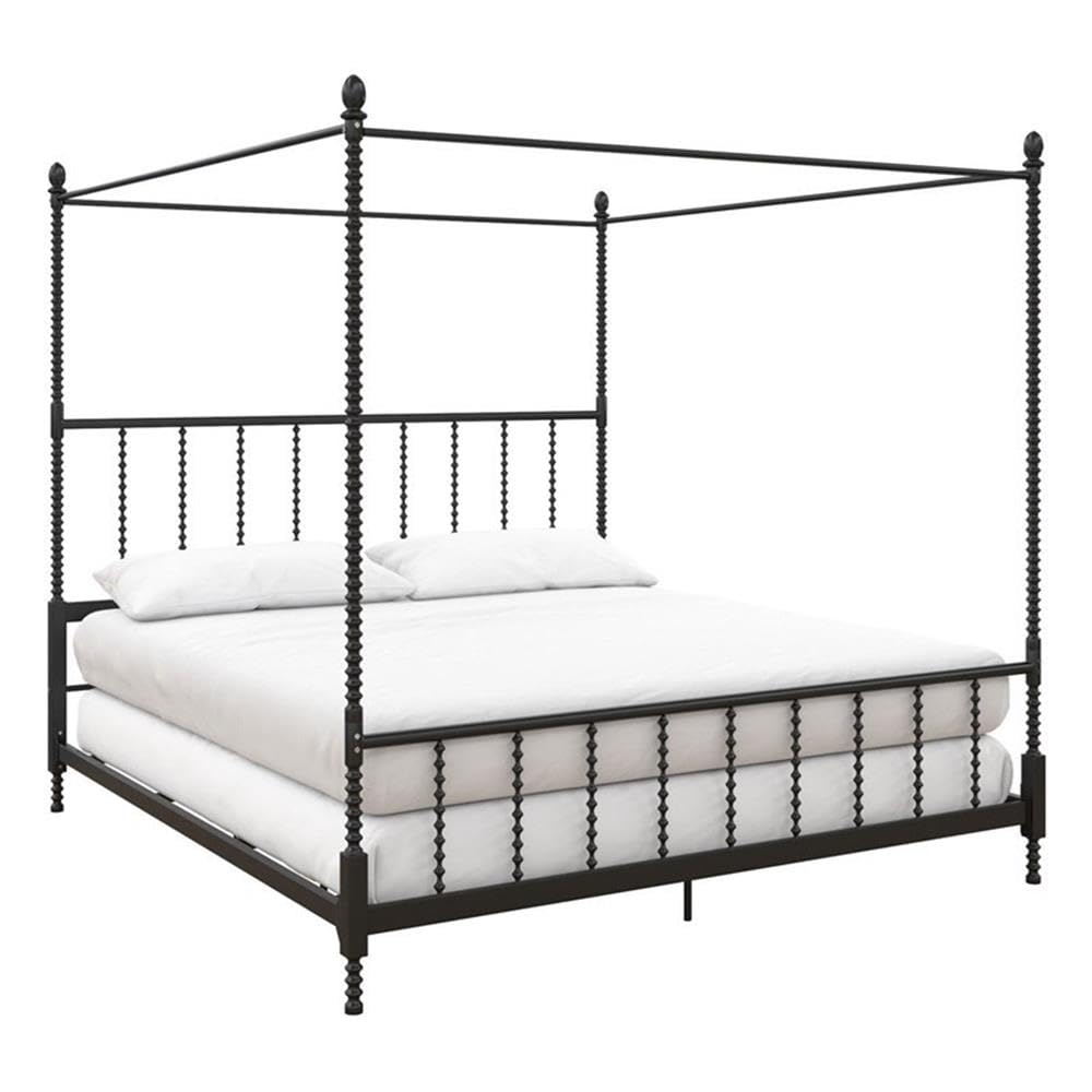 Pemberly Row King Size Canopy Bed Frame with Headboard & Footboard - Sturdy Metal Slats, No Box Spring Required, Easy Assembly - Perfect for Master Bedroom, Guest Room & Luxury Bedroom Decor
