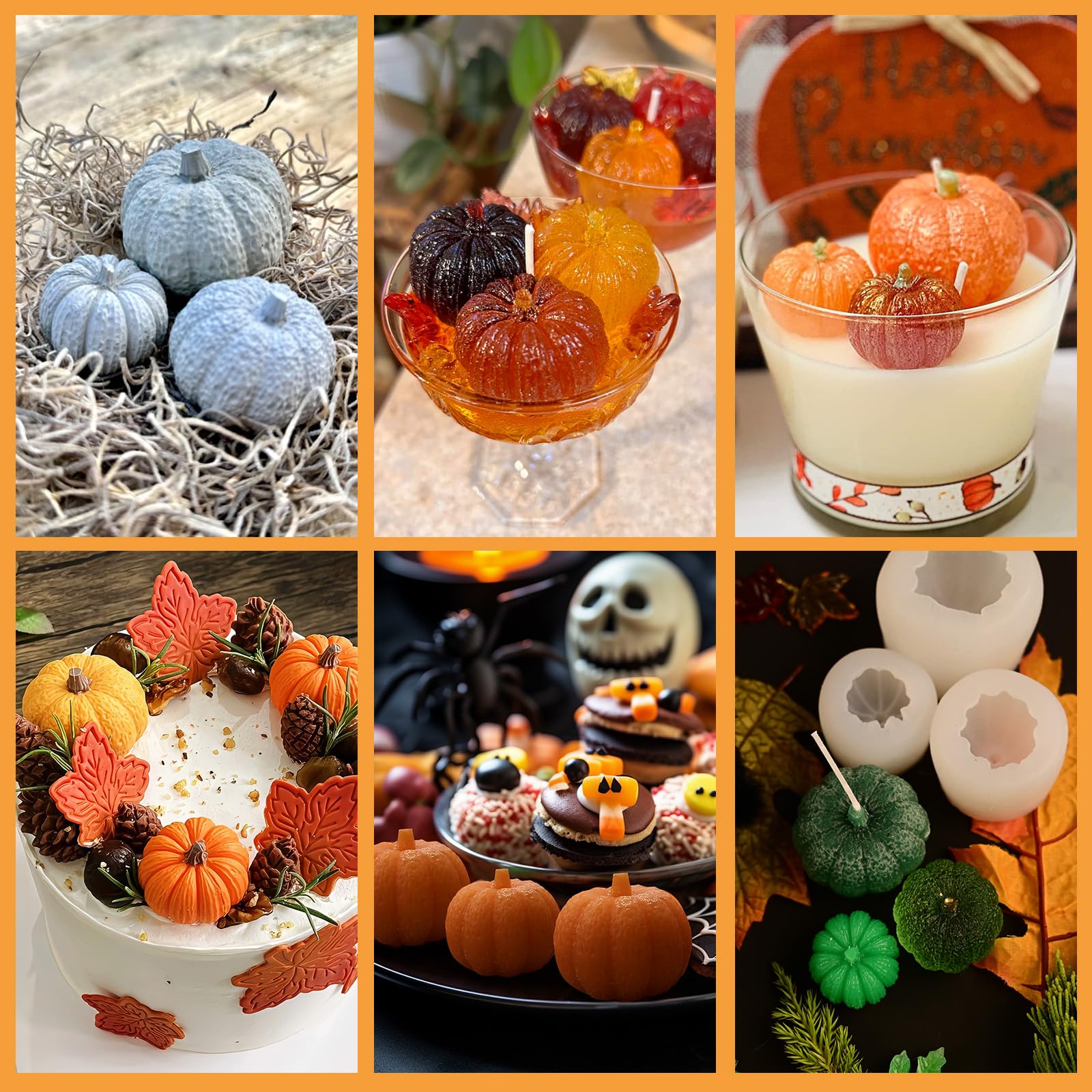 (5Pcs) 3D Pumpkin Silicone Molds with Maple Leaf - Halloween Candle Making Kit for DIY Epoxy Resin, Soap & Home Decor - Perfect for Fall Thanksgiving Crafts, Party Favors & Seasonal Centerpieces