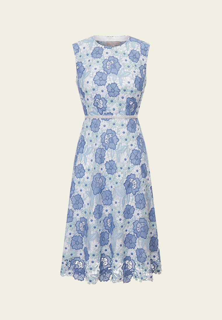 Elegant Summer Blue Lace Sleeveless Dress for Women - Perfect for Beach Vacations, Garden Parties & Date Nights