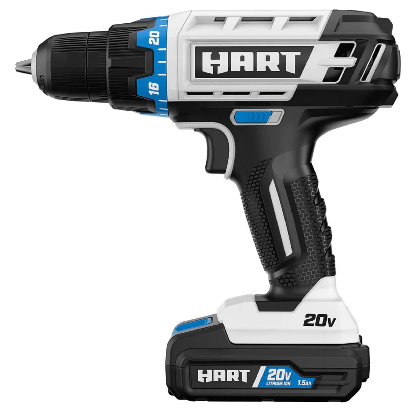 HART 20-Volt Cordless 3/8-Inch Drill/Driver Kit with 1.5Ah Lithium-Ion Battery - Powerful Electric Drill for Home DIY, Woodworking & Construction Projects