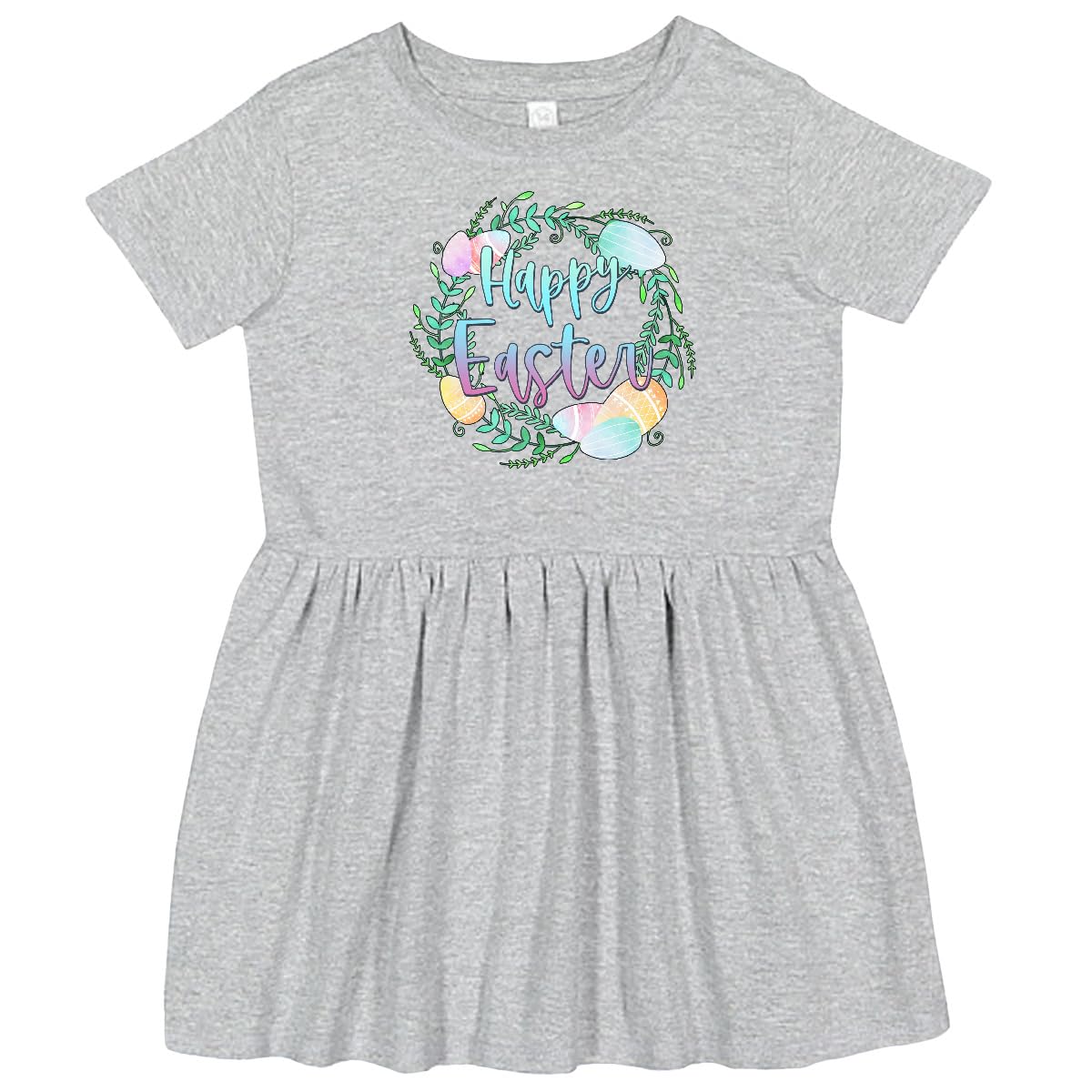 Inktastic Happy Easter Pastel Egg Wreath with Laurels Toddler Dress - Cute Spring Outfit for Girls, Easter Sunday Church, Family Photos & Egg Hunt Activities