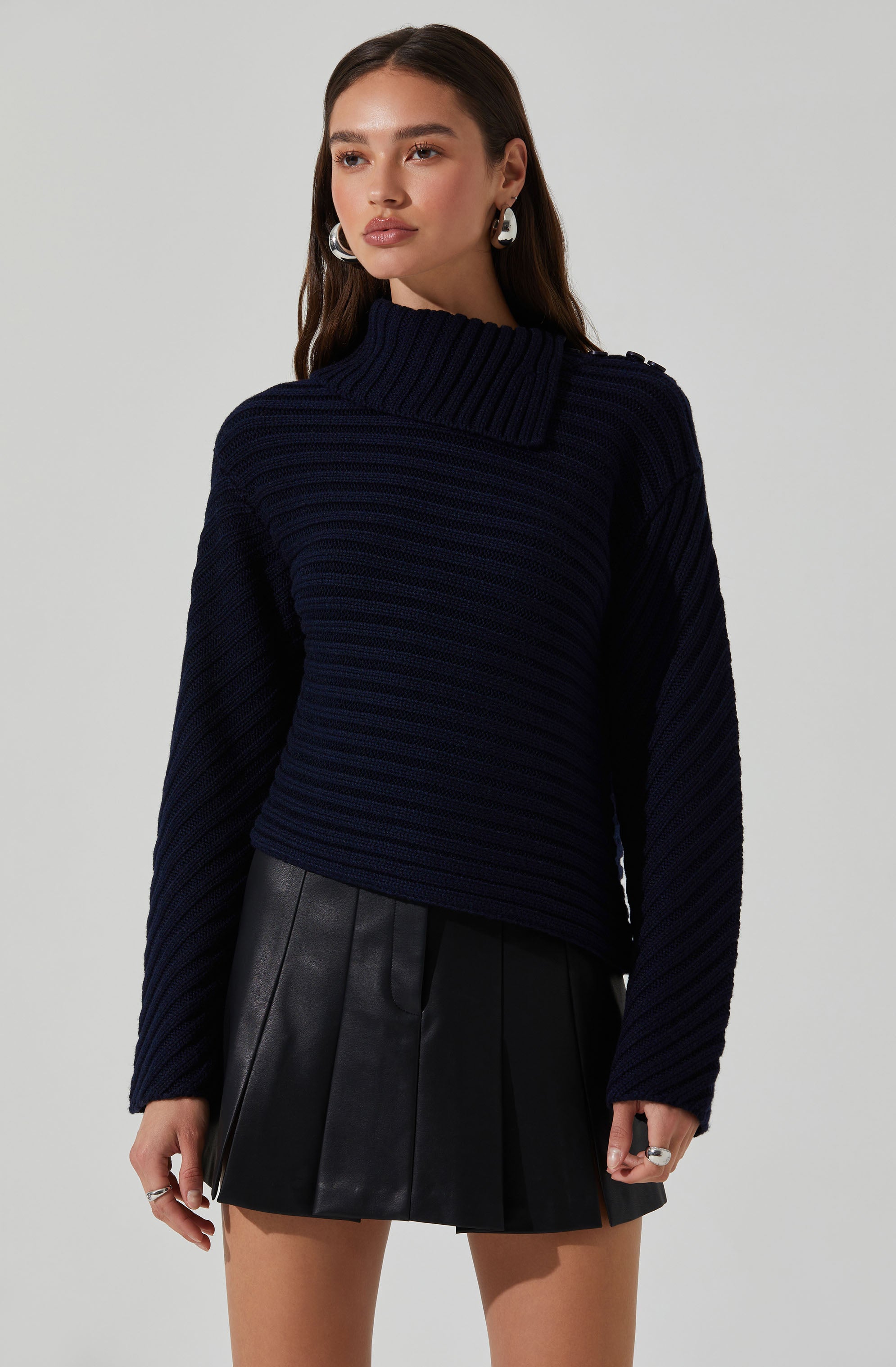 Melita Folded Collar Ribbed Sweater for Women - Soft Knit Pullover Top for Fall & Winter - Casual Office Wear & Date Night Outfits