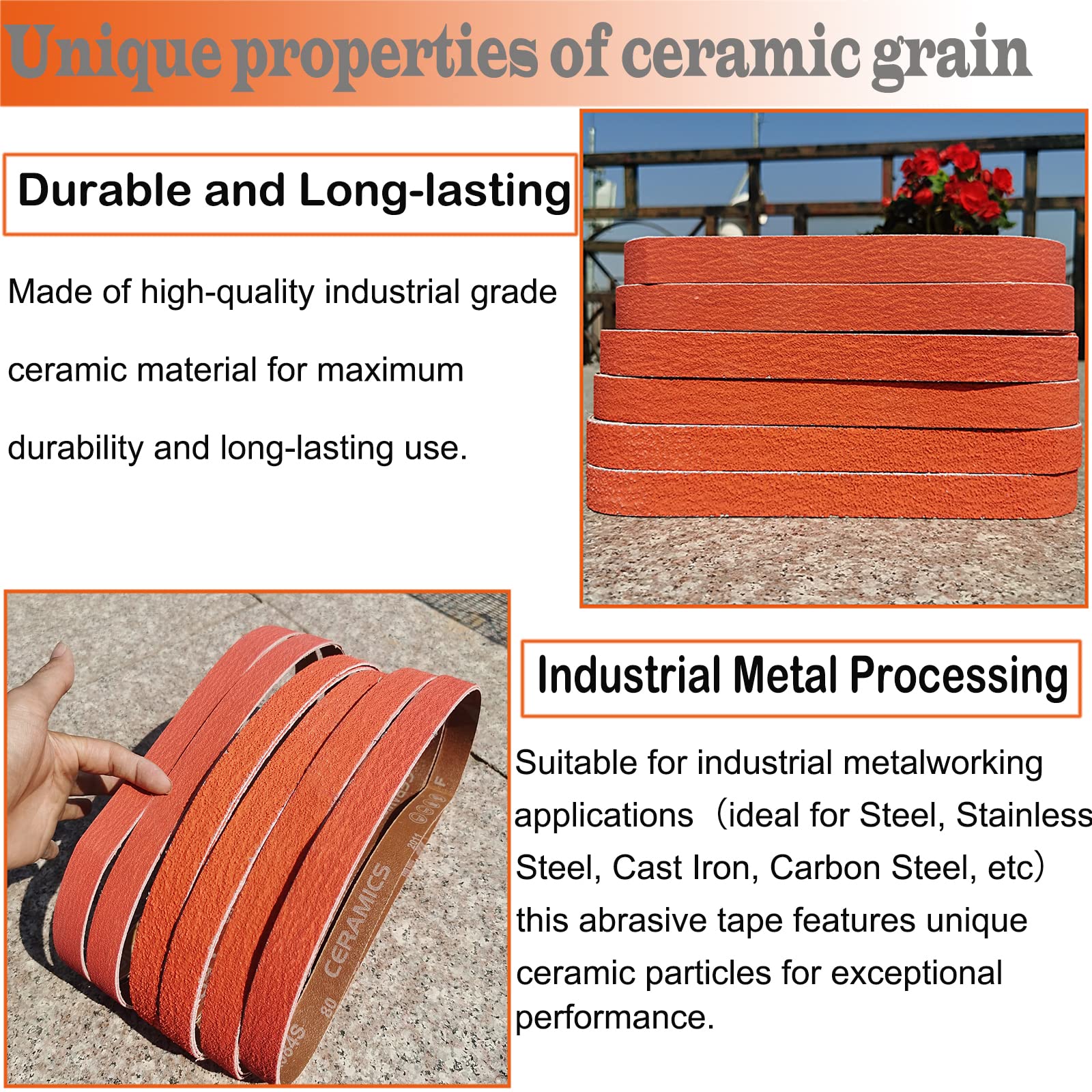 6 Pack 2x72 Inch Metal Grinding Ceramic Sanding Belts Kit - Includes 36/40/60/80/100/120 Grits for Knife Sharpening & Woodworking - Premium Sharpening Sander Belts for Bench Grinders & Belt Sanders (2x72 Inch)