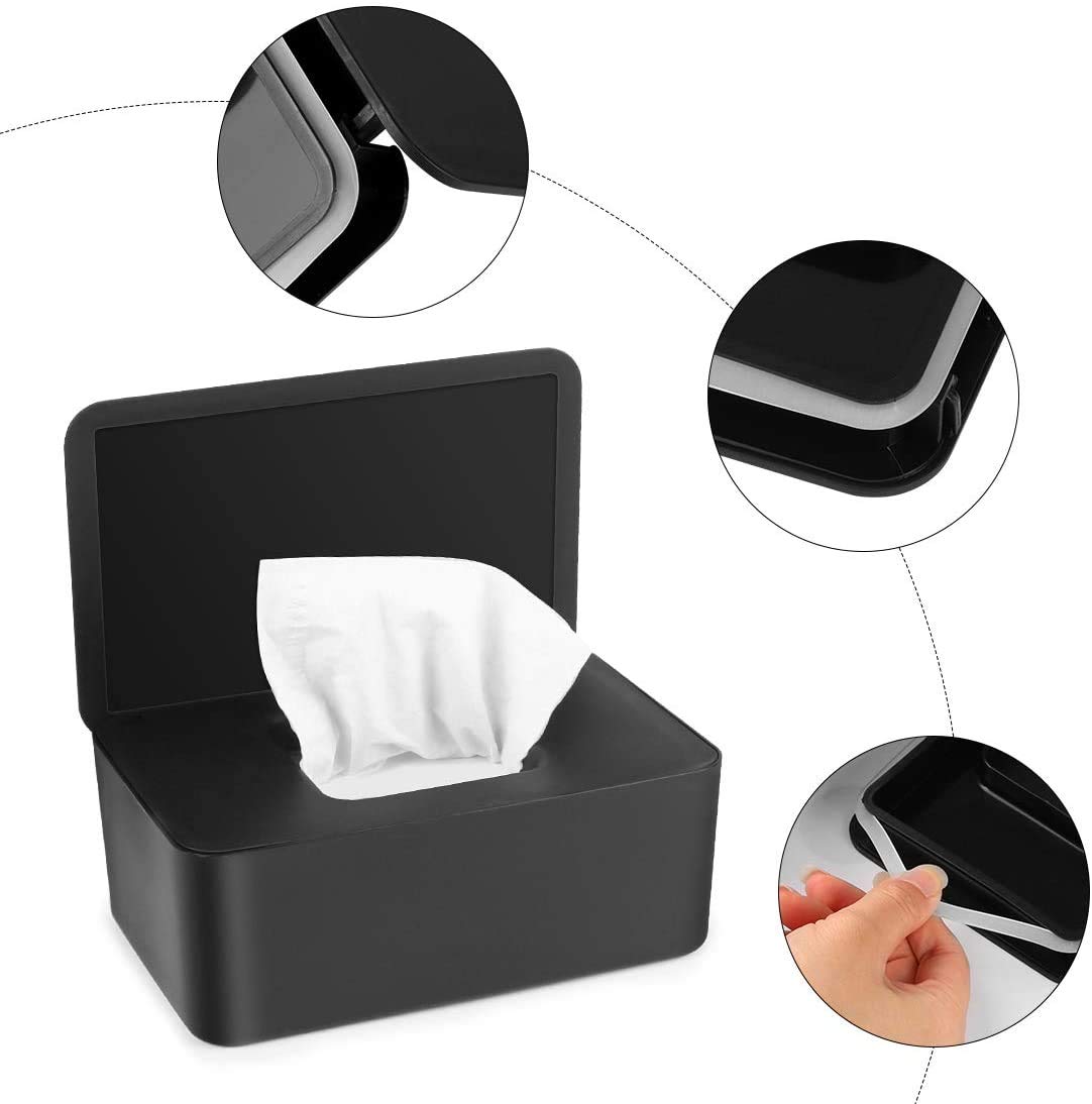 Brianer Wet Wipes Dispenser - Dustproof Tissue Storage Box with Lid for Home & Office Desk | Portable Dry/Wet Tissue Case Organizer | Perfect for Bathroom, Kitchen, Nursery & Travel (Black)
