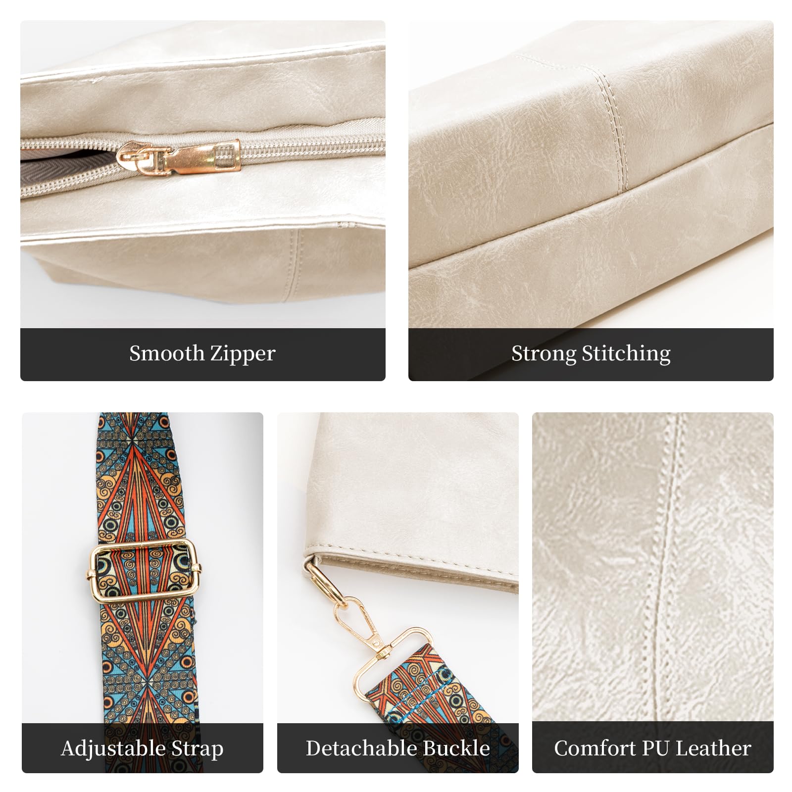 Women's Vegan Leather Hobo Crossbody Bag - Boho Purse for Daily Use