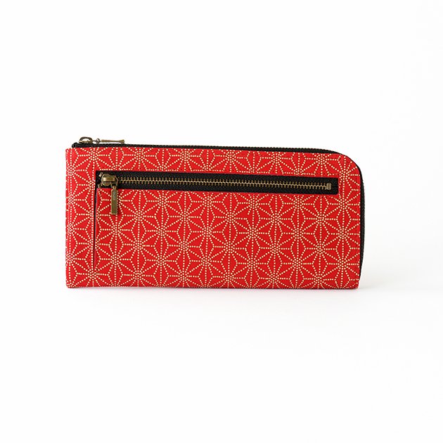 Premium Japanese Deerskin Leather Long Wallet with Urushi Lacquer & Asanoha Hemp Leaf Pattern - Red | Handcrafted in Japan | Stylish & Durable for Everyday Use, Travel & Business