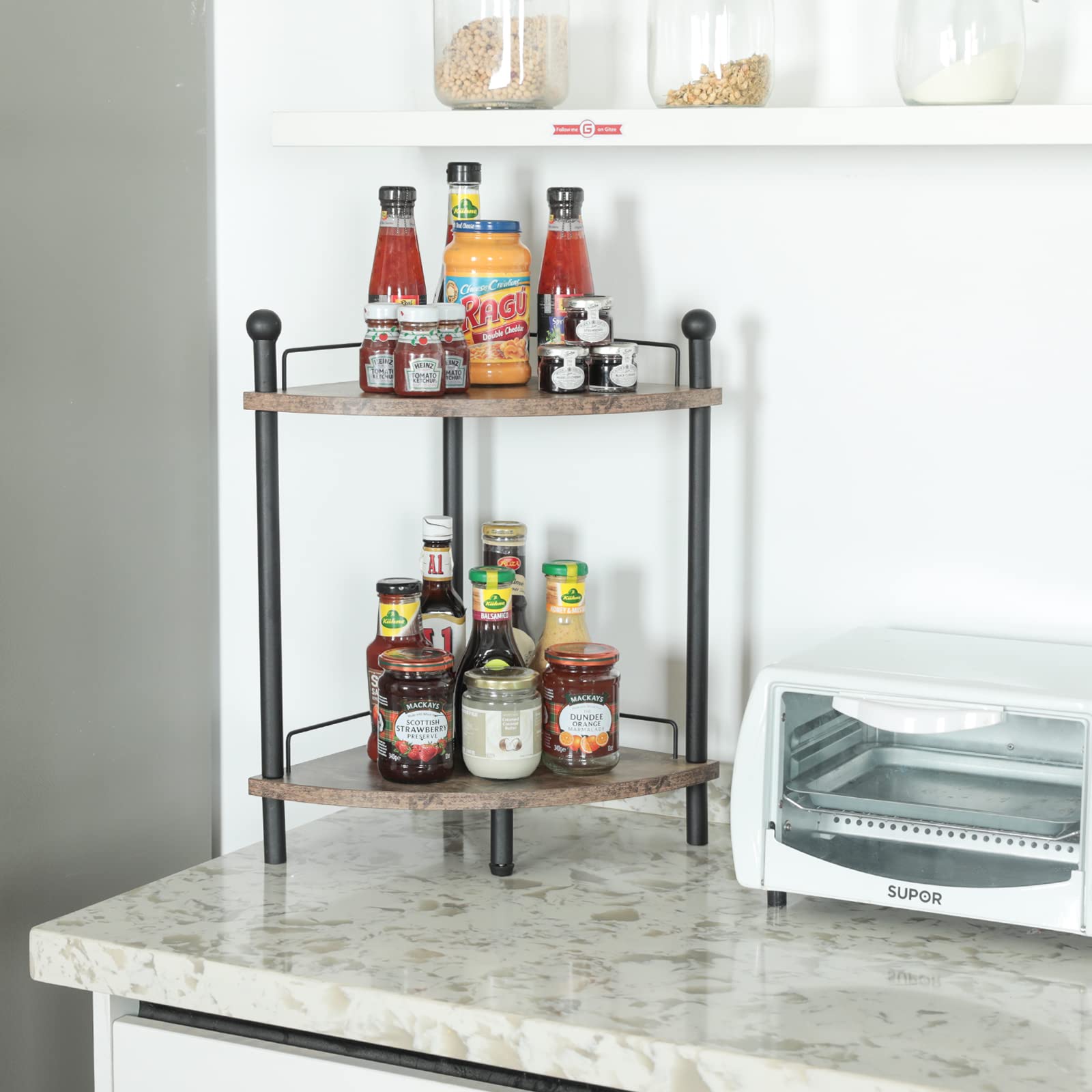 Multipurpose Corner Shelf Stand - Bathroom, Living Room, Bedroom & Kitchen Storage Organizer | Industrial Style Space-Saving Display Rack for Books, Plants & Decor | Perfect for Small Apartments & Compact Spaces
