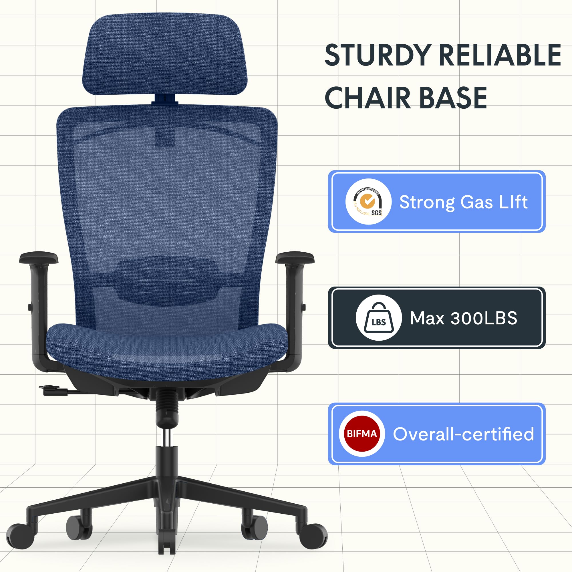 FLEXISPOT Big and Tall Office Chair - Ergonomic Mesh Desk Chair with Sturdy Base & Lumbar Support - Adjustable Home Office Chair for Long Hours Work - Perfect for Professionals & Gamers (Blue)