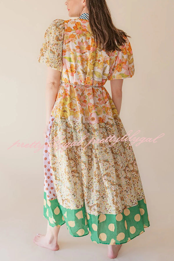 Stylish Linen Blend Midi Dress with Unique Print & Puff Sleeves | Casual Summer Dress for Women | Perfect for Beach Vacations, Brunch Dates & Outdoor Events