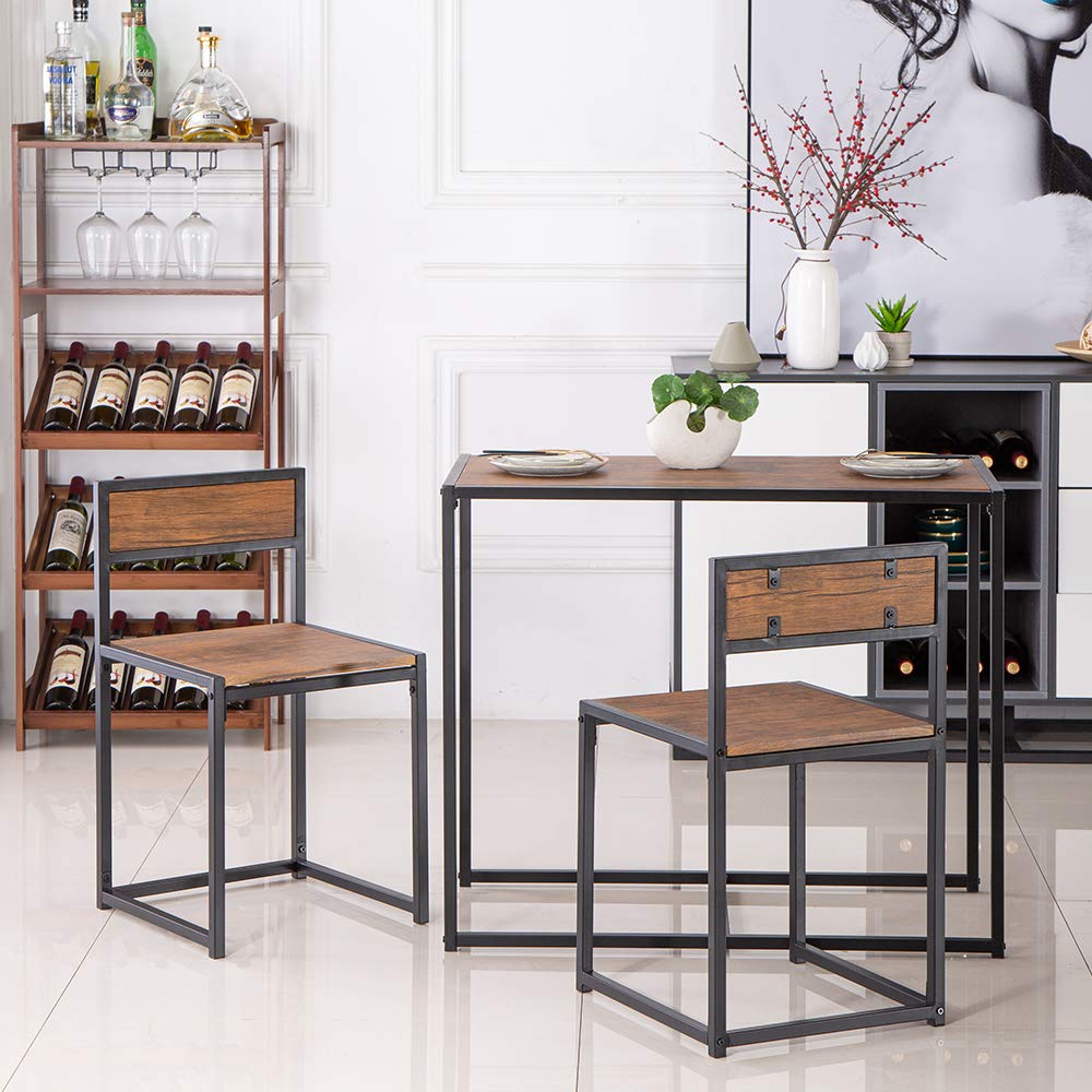 HOMEN 3-Piece Compact Dining Bar Table Set with Chairs, Light Walnut Color, Perfect for Small Spaces in Kitchen, Living Room, or Breakfast Nook