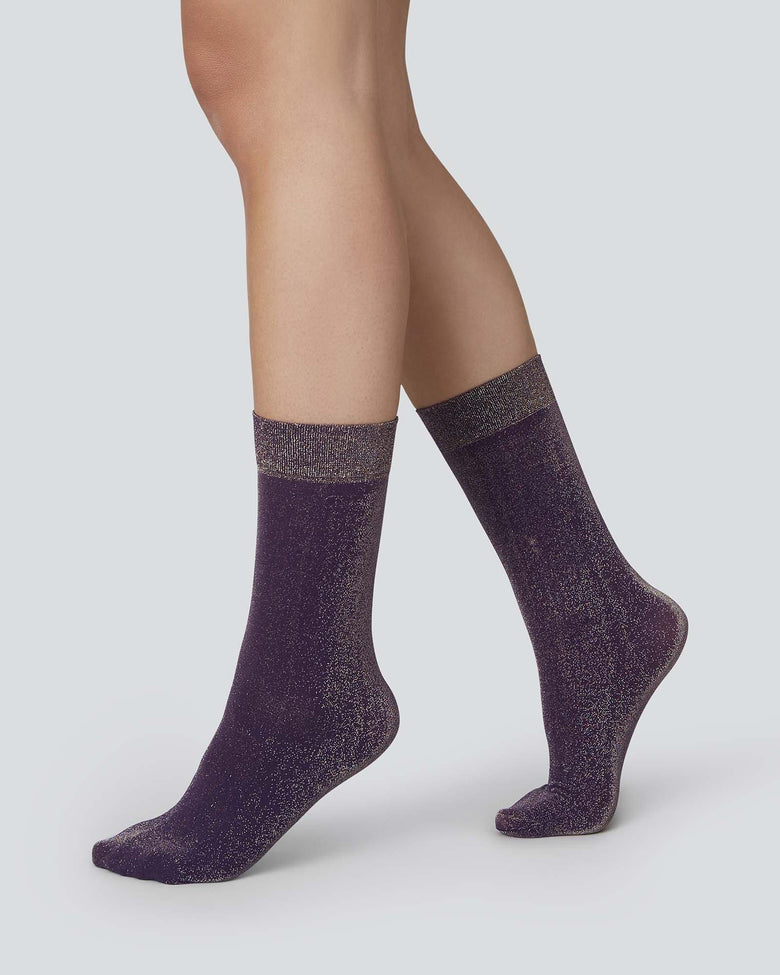 Swedish Stockings Women's Ines Shimmery Socks in Plum - Luxury Shimmer Tights for Special Occasions & Evening Wear