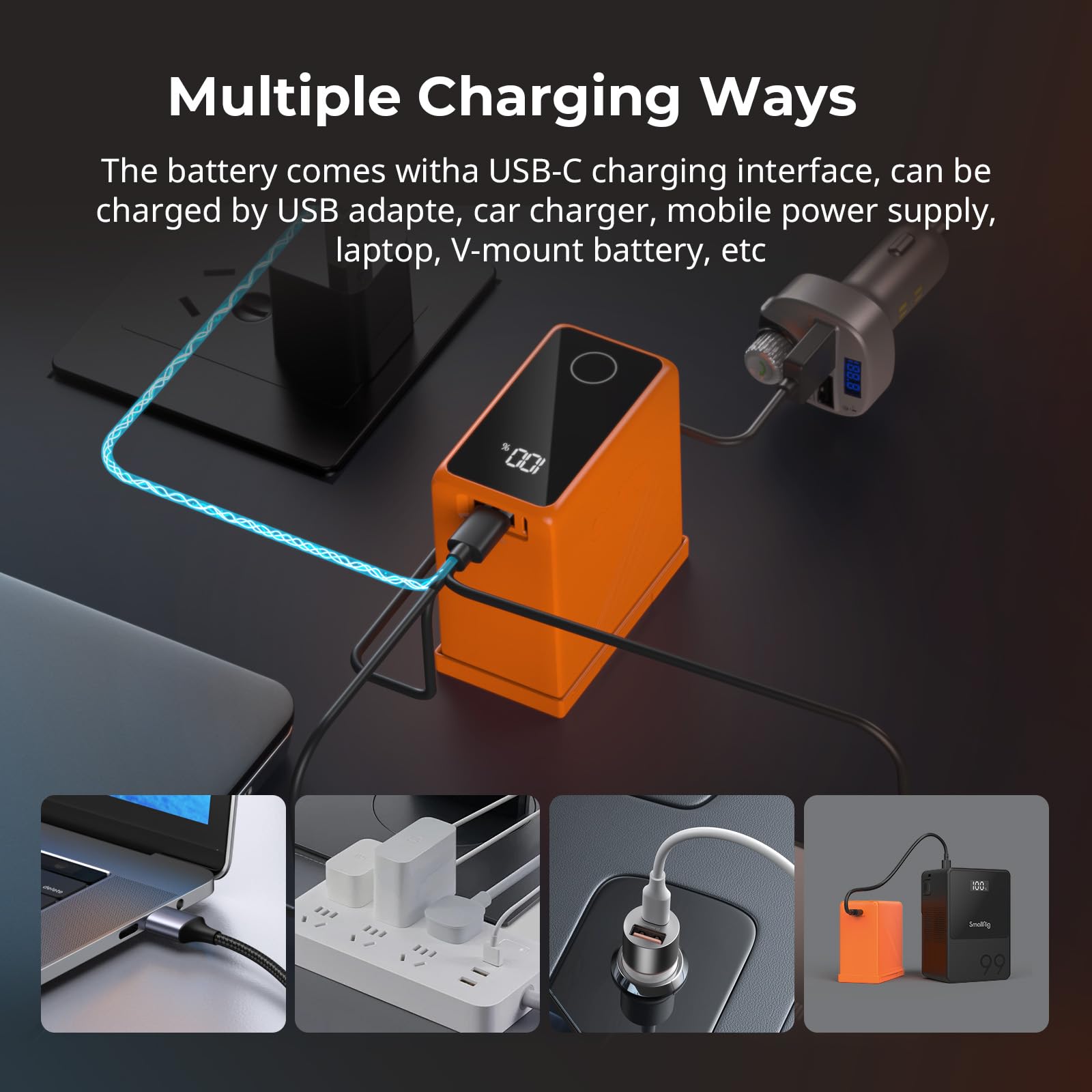 SmallRig NP-F970 10500mAh Replacement Battery for Sony NP-F970/F750/F550 - 36W USB-C PD Fast Charging, OLED Display - Compatible with DSLR Cameras, Monitors, LED Lights, Camcorders - Perfect for Photography, Videography & Outdoor Shooting (Orange, Model 4576)