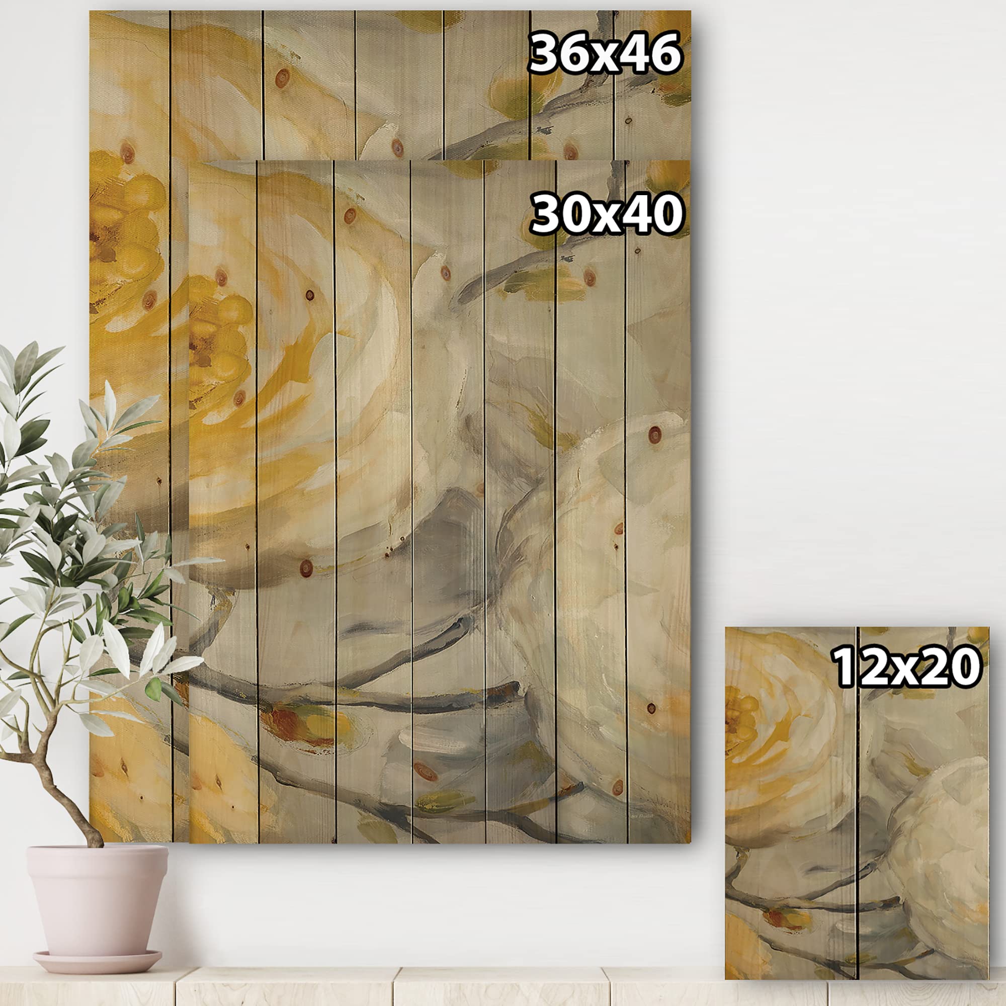 DesignQ Sunshine Yellow Flower Farmhouse Wood Wall Decor - Large Floral Wood Wall Art Panels Printed on Natural Pine - Perfect for Living Room, Bedroom & Home Office Decor