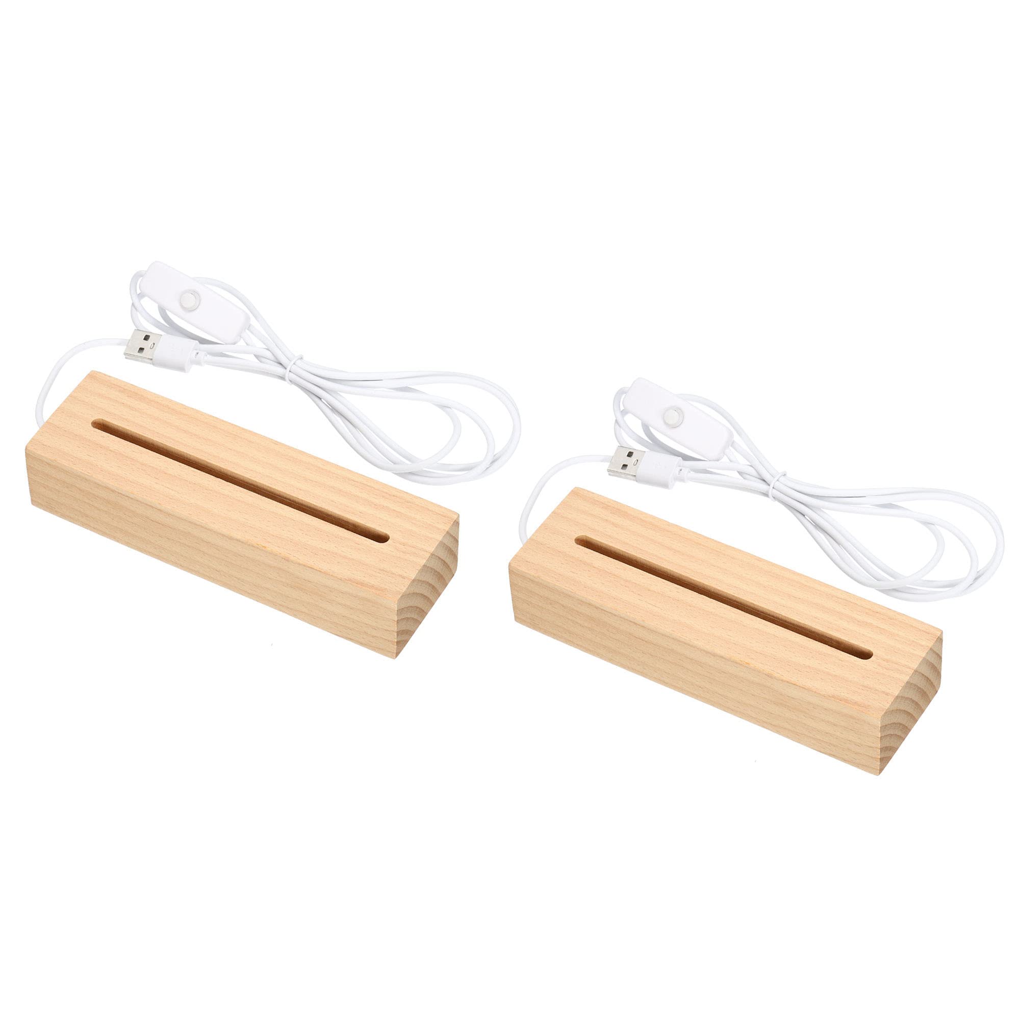 PATIKIL 2-Pack Wooden LED Light Stands - 5.91x1.77x1.18 Inch Rectangle Display Base for Acrylic Night Lights & Crystal Art (Natural Wood Color) - Perfect for Home Decor, Gift Displays & Bedroom Nightlights