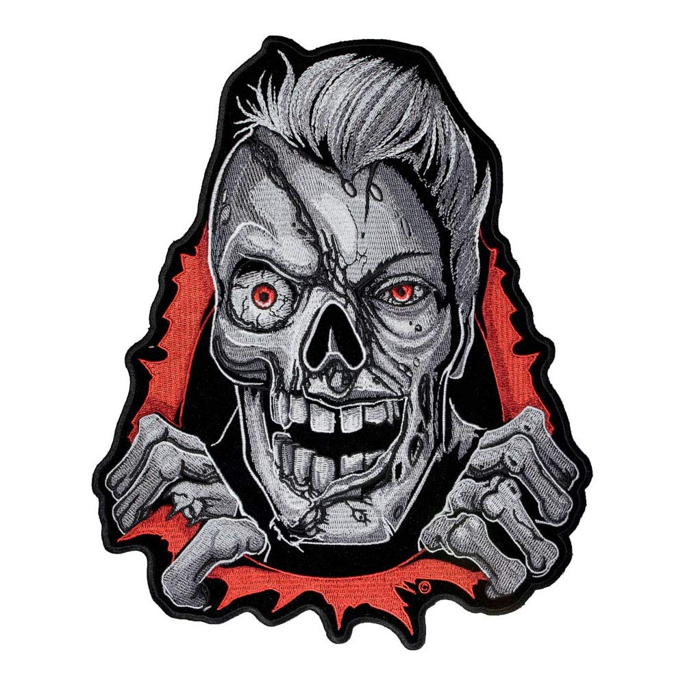 PatchStop Embroidered Zombie Iron On Patches for Clothing & Jeans - 9x11in Large DIY Sew On Patch for Jackets, Bags, Hats - Red & Gray Decorative Applique (Perfect for Halloween Costumes, Cosplay & Punk Fashion)