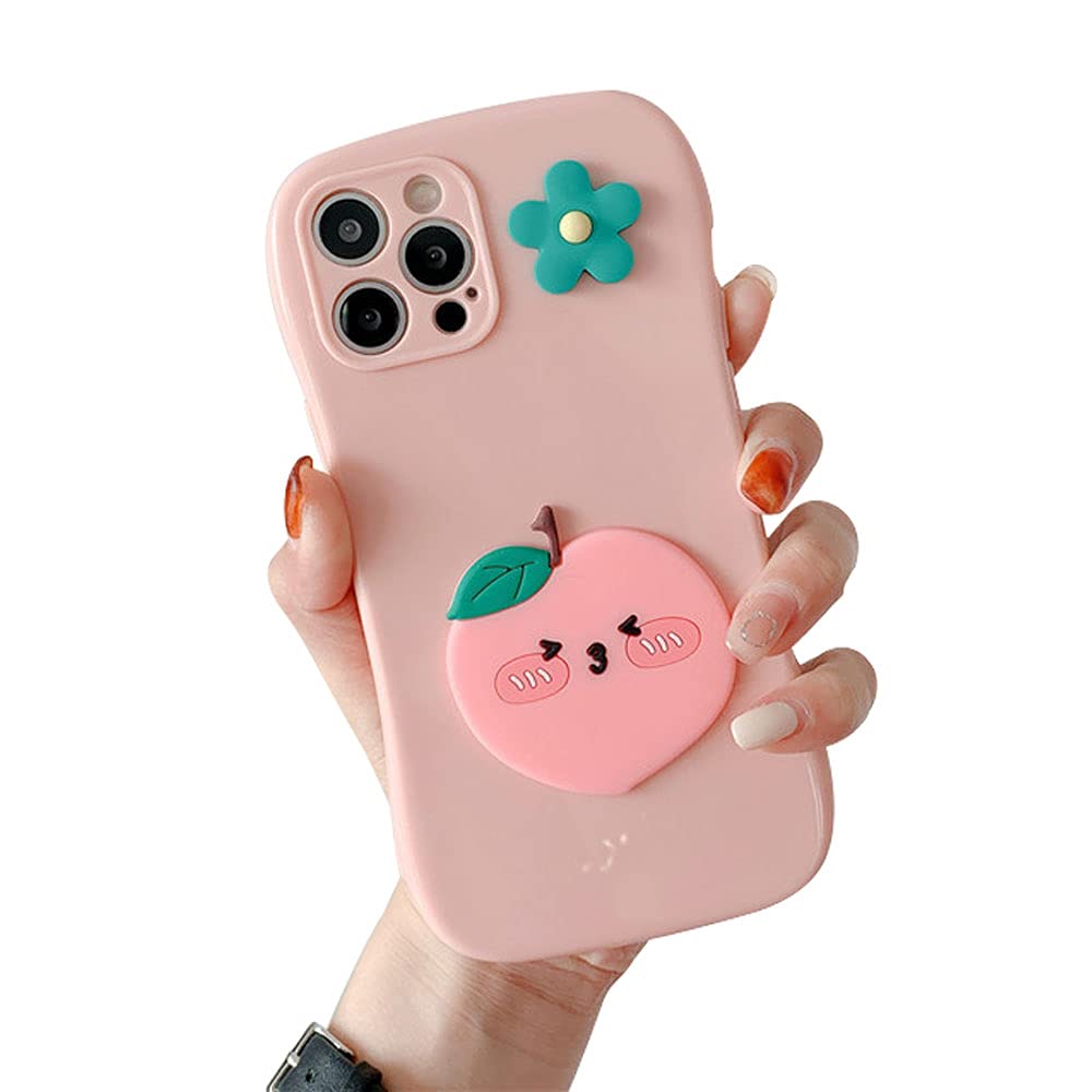 BONICI 3D Fruit Silicone Phone Case for iPhone 12 Pro Max - Cute Eggplant Strawberry Peach Design, Slim Waist Soft TPU Rubber Cover with Full Body Protection (Pink Peach) - Perfect Gift for Girls & Women, Ideal for Daily Use, School, Work and Travel