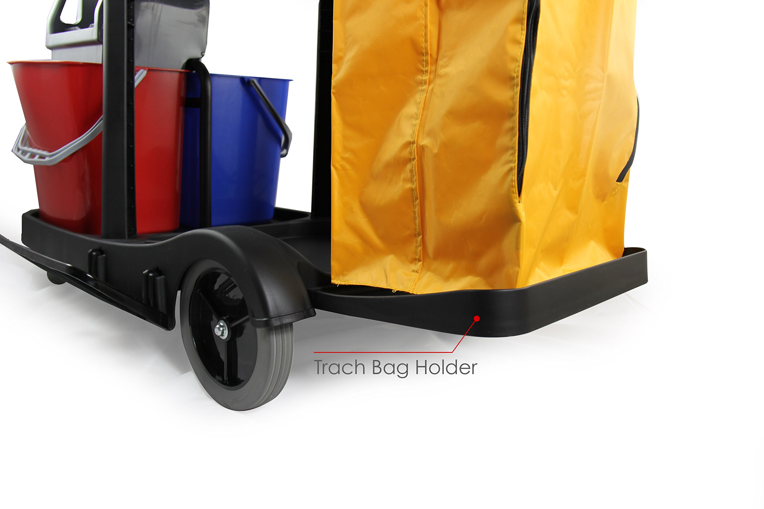 Industrial Janitorial Service Cart with Vinyl Bag - Heavy Duty Cleaning Cart for Commercial & Warehouse Use