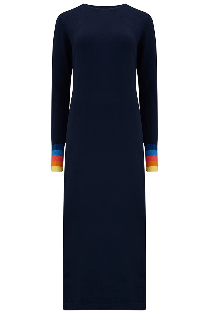 Liselle Knit Dress Navy with Sunset Cuffs - Elegant Casual Wear for Women | Perfect for Office, Date Night & Special Occasions
