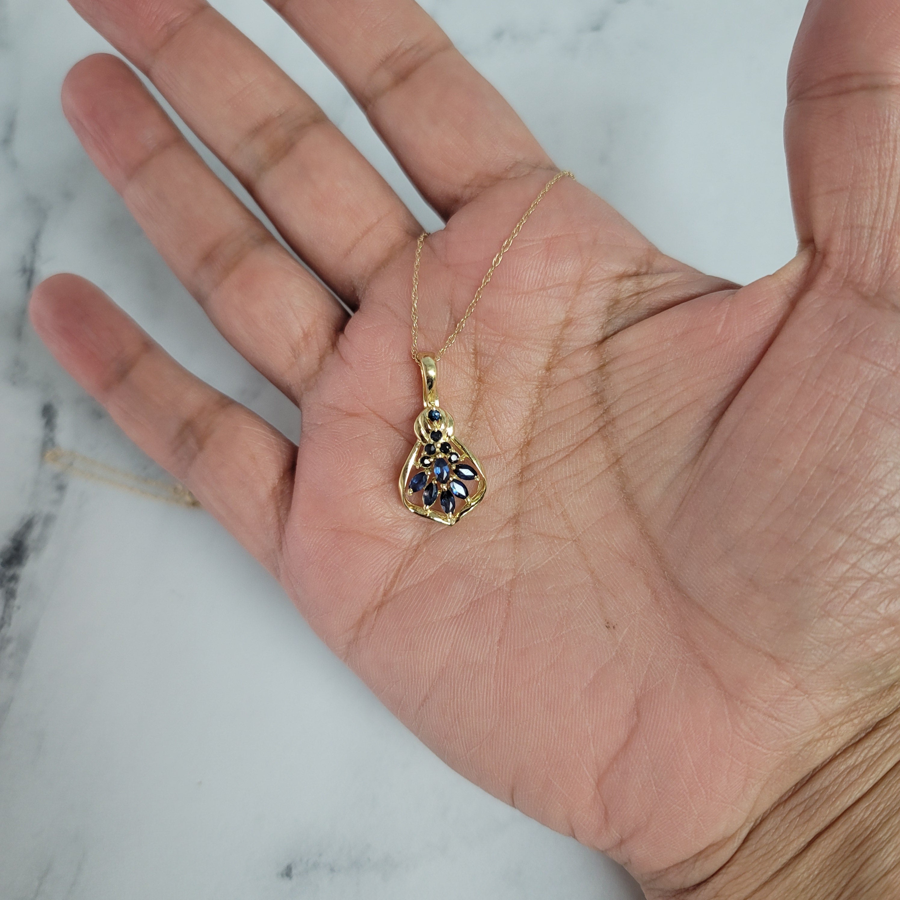 Elegant Sapphire Marquise Cluster Necklace for Women | 14K Gold Plated Pendant | Perfect for Weddings, Anniversaries & Special Occasions
