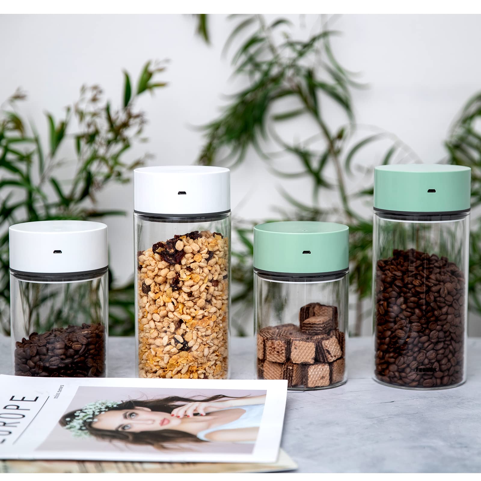 27 oz Automatic Vacuum Coffee Canister - Airtight Food Storage Container with Thickened Glass Jar for Coffee, Tea & Dry Goods - Perfect for Kitchen Countertop & Pantry Organization