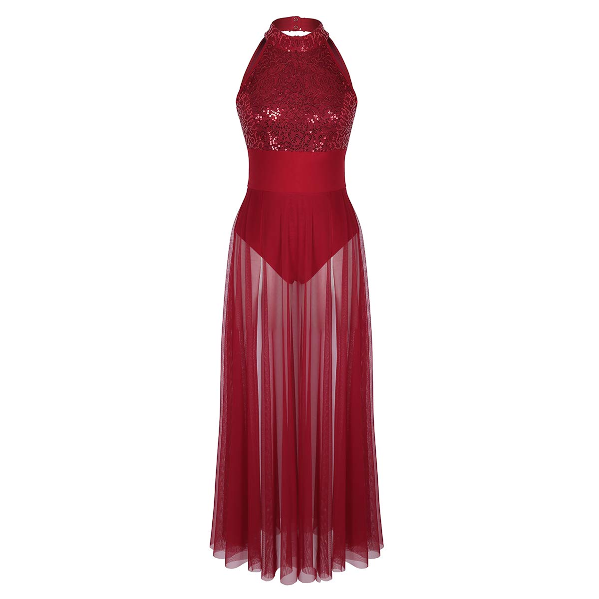 YiZYiF Women's Adult Sequins Ballet Contemporary Dance Dress Lyrical Leotard Costume - Stretchable Performance Wear for Recitals, Competitions & Stage Shows
