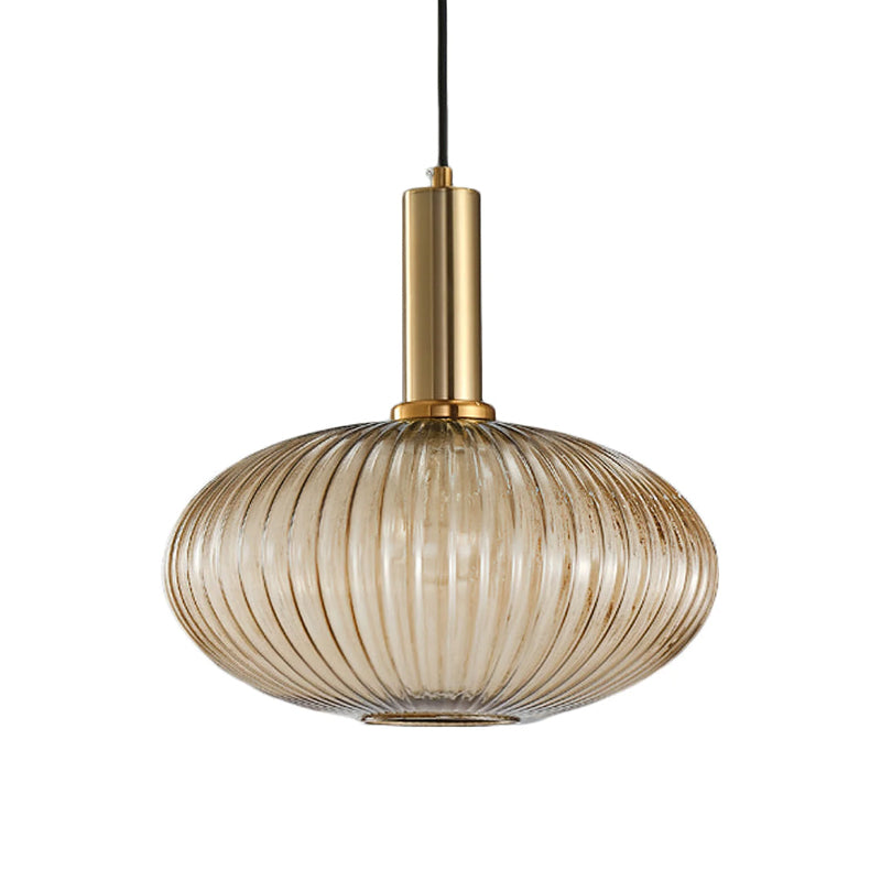 Modern Oval Reeded Glass Pendant Light - Sleek Farmhouse Ceiling Fixture for Kitchen Island, Dining Room & Bedroom Lighting