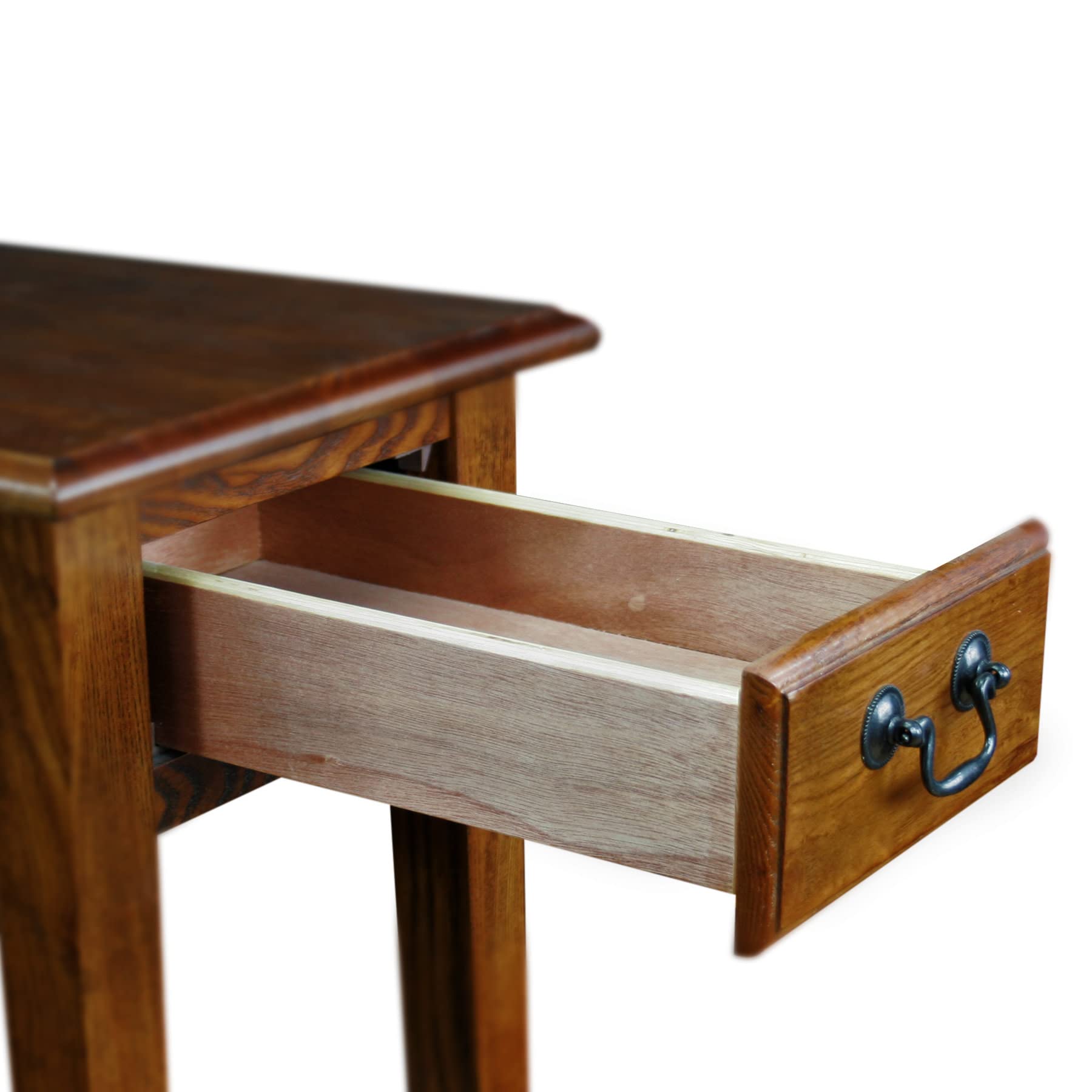 Haven Ridge Solid Wood Side Table with Built-In Swing Arm Lamp and Drawer - Medium Oak Brown Nightstand for Bedroom, Living Room, Entryway - Compact End Table for Small Spaces by Leick Home (Model 9037-MED) - Perfect for Reading Nook, Studio Apartment & Cozy Corners