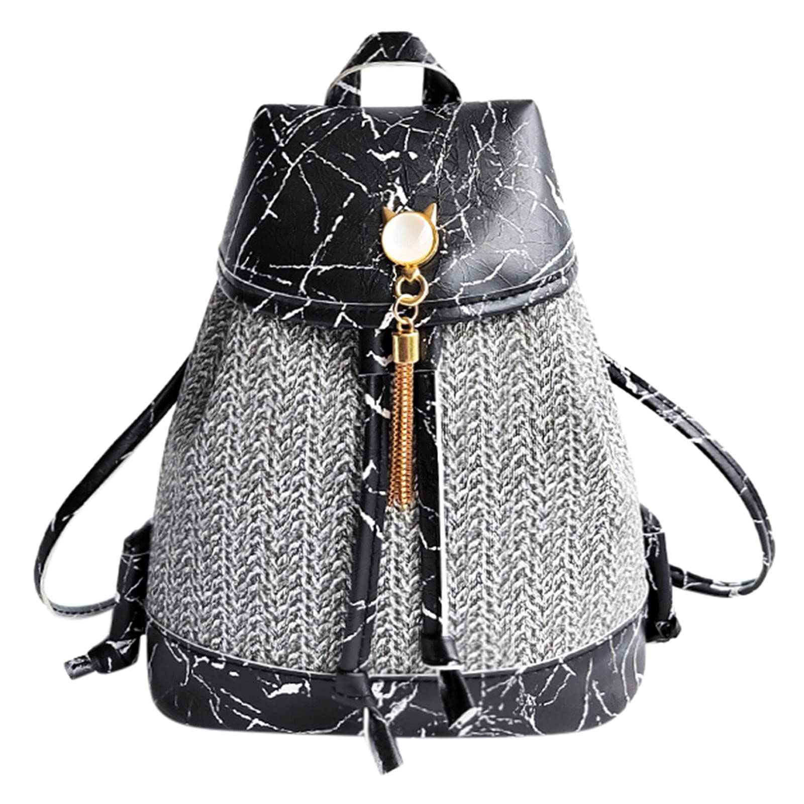 Stylish Stone Pattern Anti-Theft Backpack with Bluetooth Speakers for Men - Small Woven Tassel Design, Perfect for Travel, Work & Outdoor Adventures