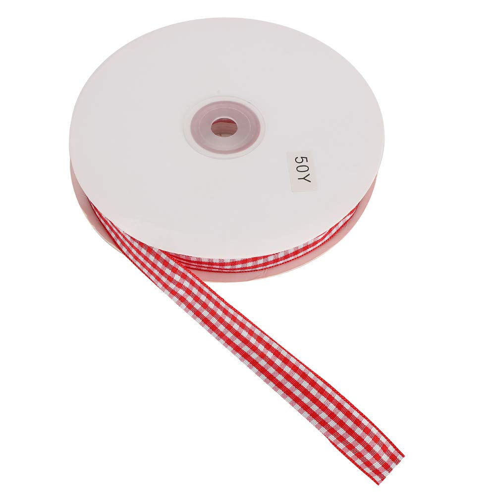 Gingham Plaid Checked Ribbon - 50 Yards/Roll for Bowknot, Handicrafts & Clothing Decoration (Red & White) - Perfect for DIY Crafts, Gift Wrapping, Hair Bows & Home Decor