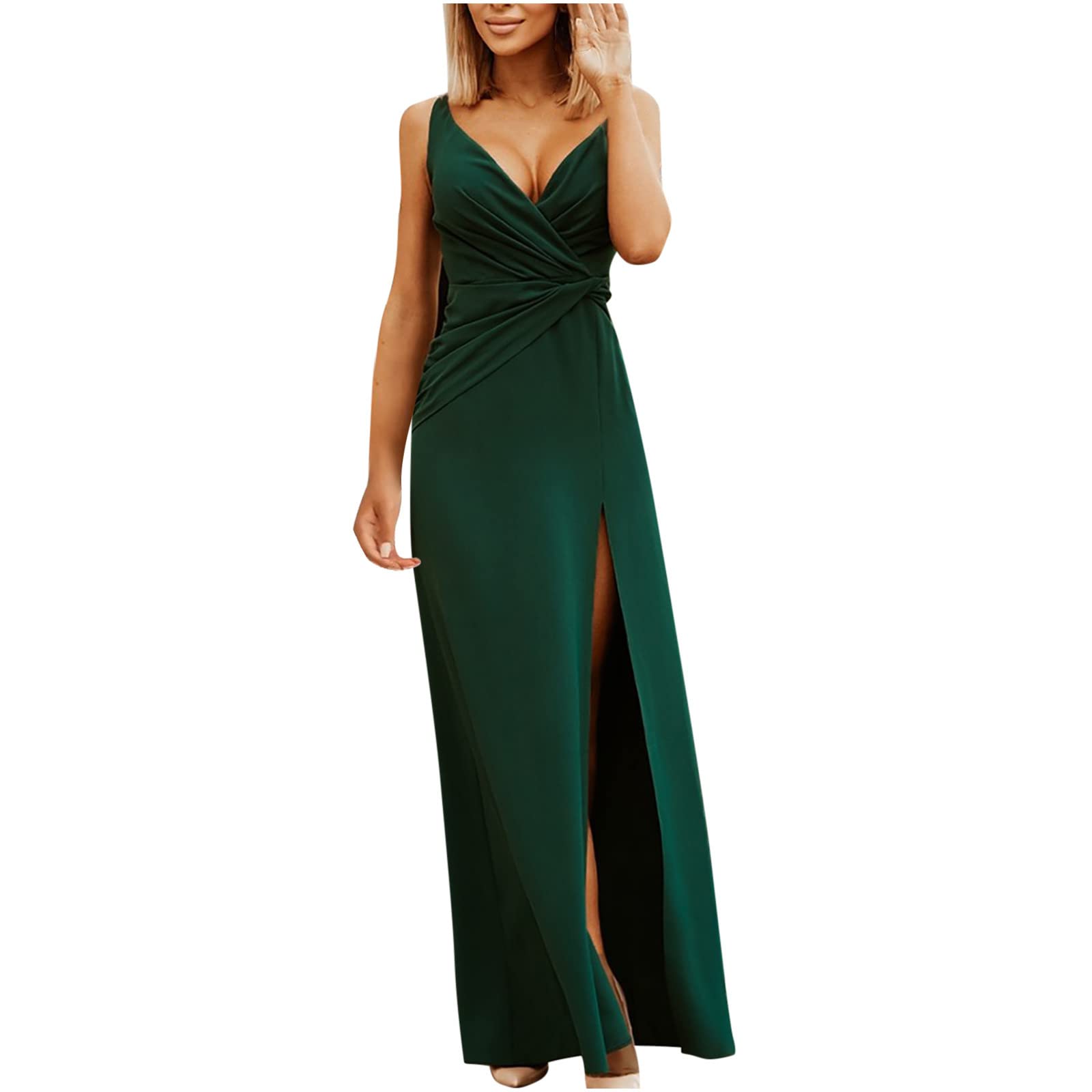 bmkBWO Elegant Wrap Maxi Dress for Women - Sexy Sleeveless Evening Gown with High Slit, Perfect for Weddings, Parties & Formal Events | Solid Color Long Dress for Special Occasions