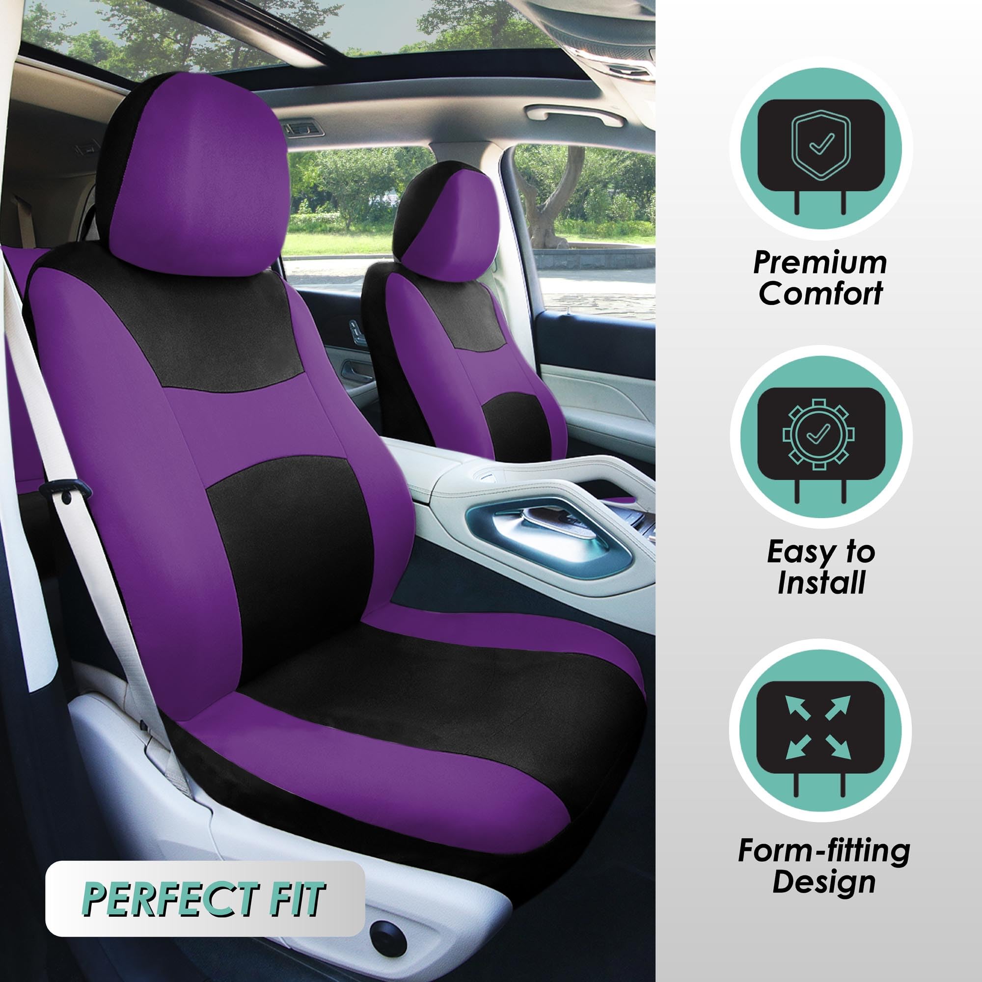 TLH Light Breezy Purple Car Seat Covers Full Set - Airbag Compatible, Carpet Floor Mats & Interior Accessories - Universal Fit for Cars, Trucks & SUVs | Perfect for Road Trips, Daily Commutes & Protecting Your Vehicle Seats