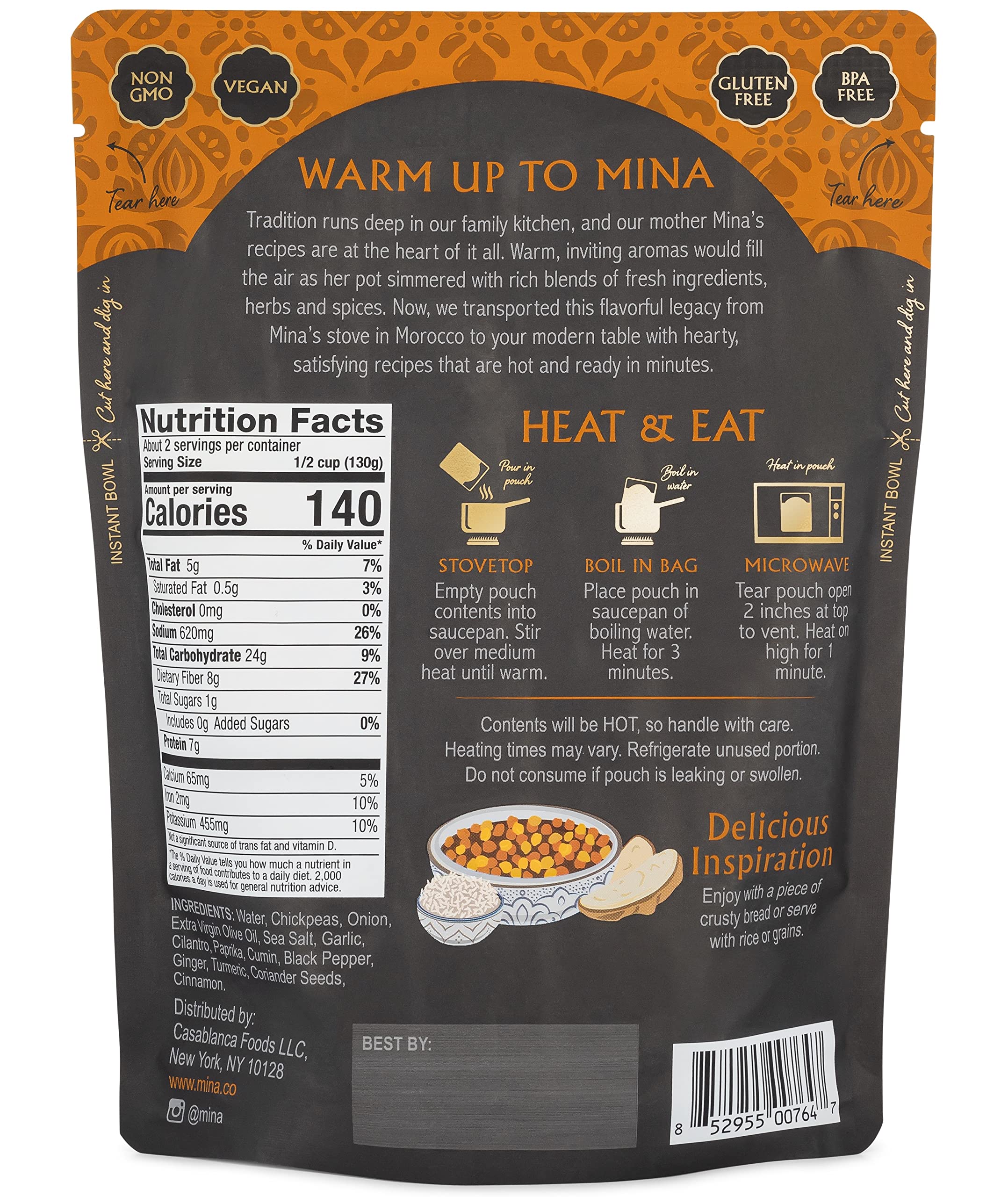 Organic Moroccan Chickpeas Ready to Eat - High Protein Vegan Snack, Non-GMO, Gluten-Free, Kosher Certified, Microwavable Packaged Meals (10 oz, Pack of 6) - Perfect for Salads, Hummus & Healthy On-the-Go Lunches