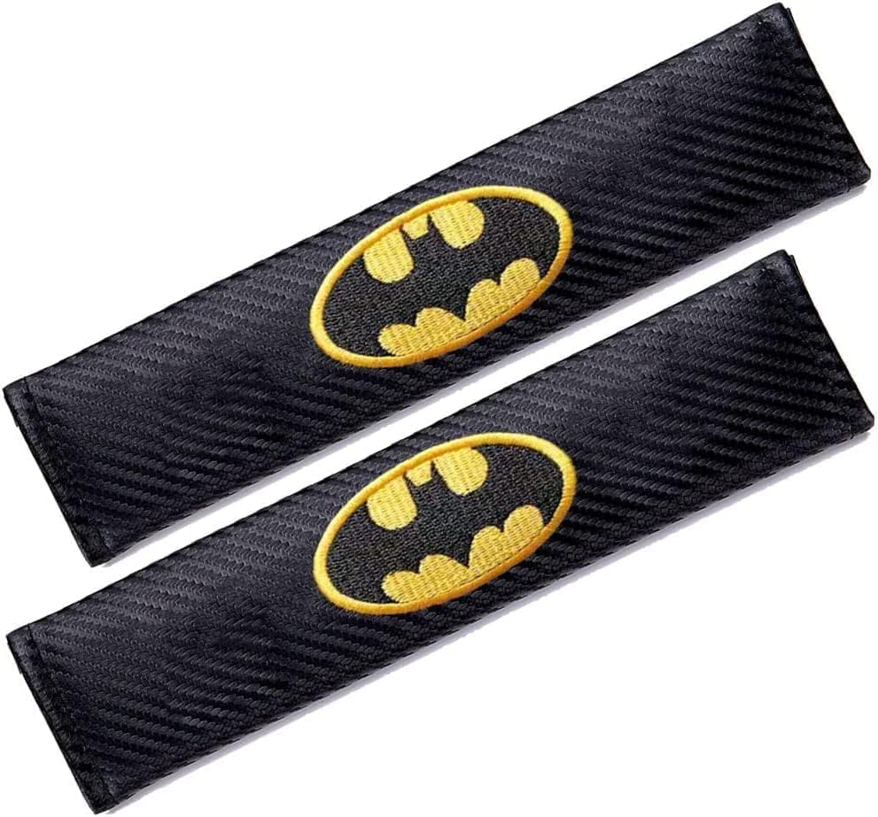 Batman Embroidered Leather Seat Belt Covers (2-Pack) - Black Shoulder Pads for Car Safety Belt Protection | Perfect for DC Fans, Cosplay & Everyday Driving Comfort