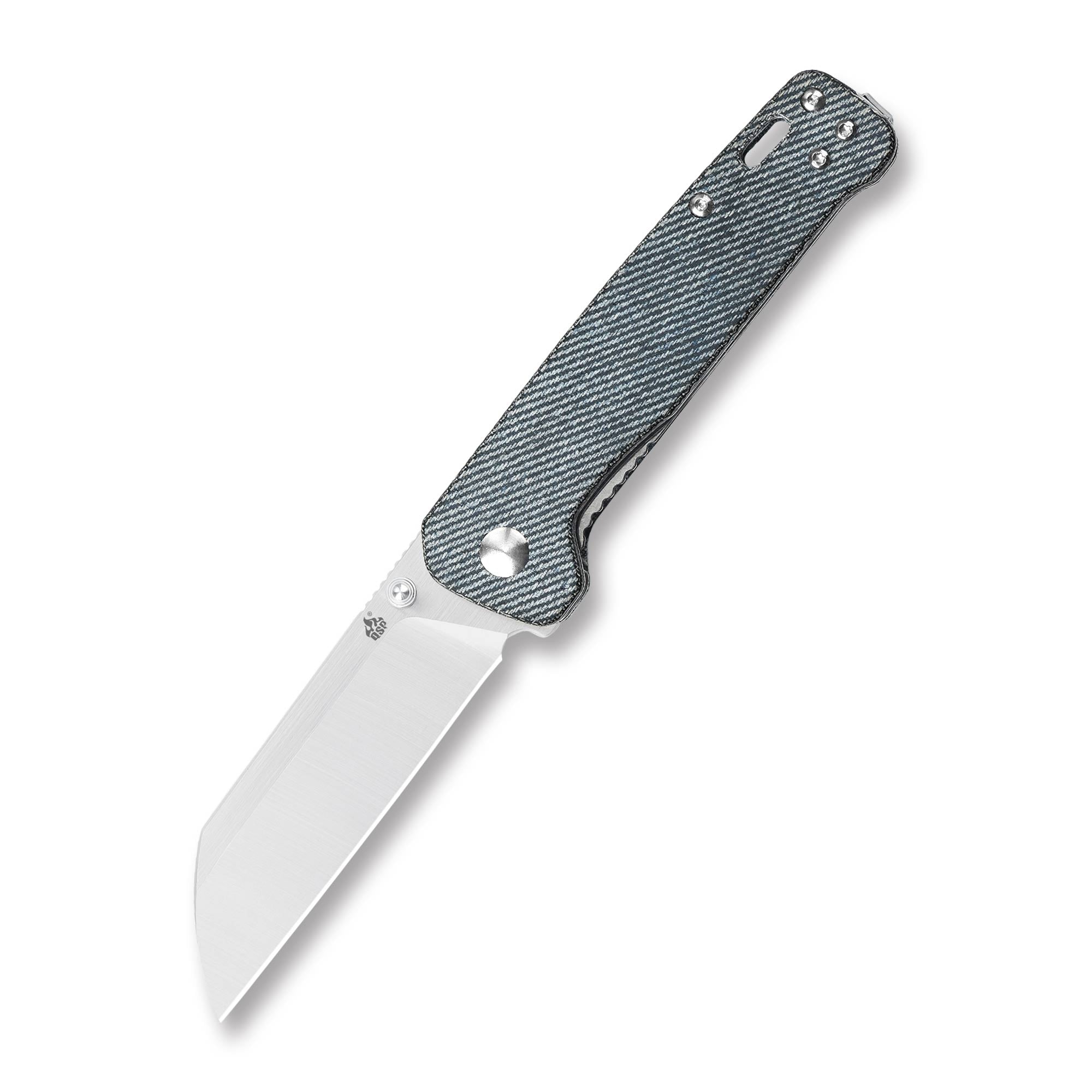 QSP Penguin Liner Lock Pocket Knife - D2 Steel Blade, Denim Micarta Handle - EDC, Camping, Hiking & Outdoor Survival Tool