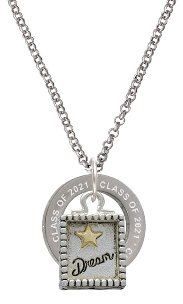 Delight Jewelry Two-Tone Shadow Box Message Class of 2021 Affirmation Ring Necklace - 23.5 Inch Graduation Gift for Her, Inspirational Jewelry for Women, Perfect for Prom, Birthday & Special Occasions