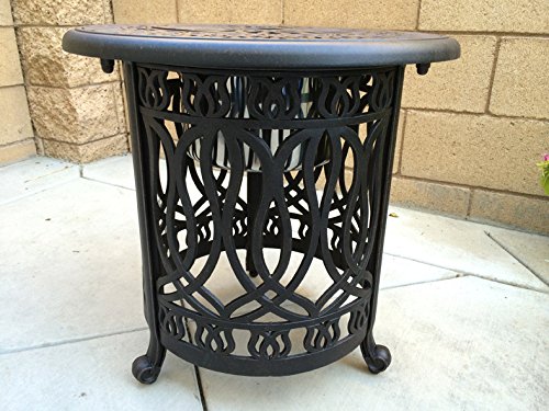 3-Piece Bistro Patio Set - Outdoor Cast Aluminum Conversation Table & Chairs with Elisabeth End Table - Perfect for Garden, Balcony, and Backyard Relaxation