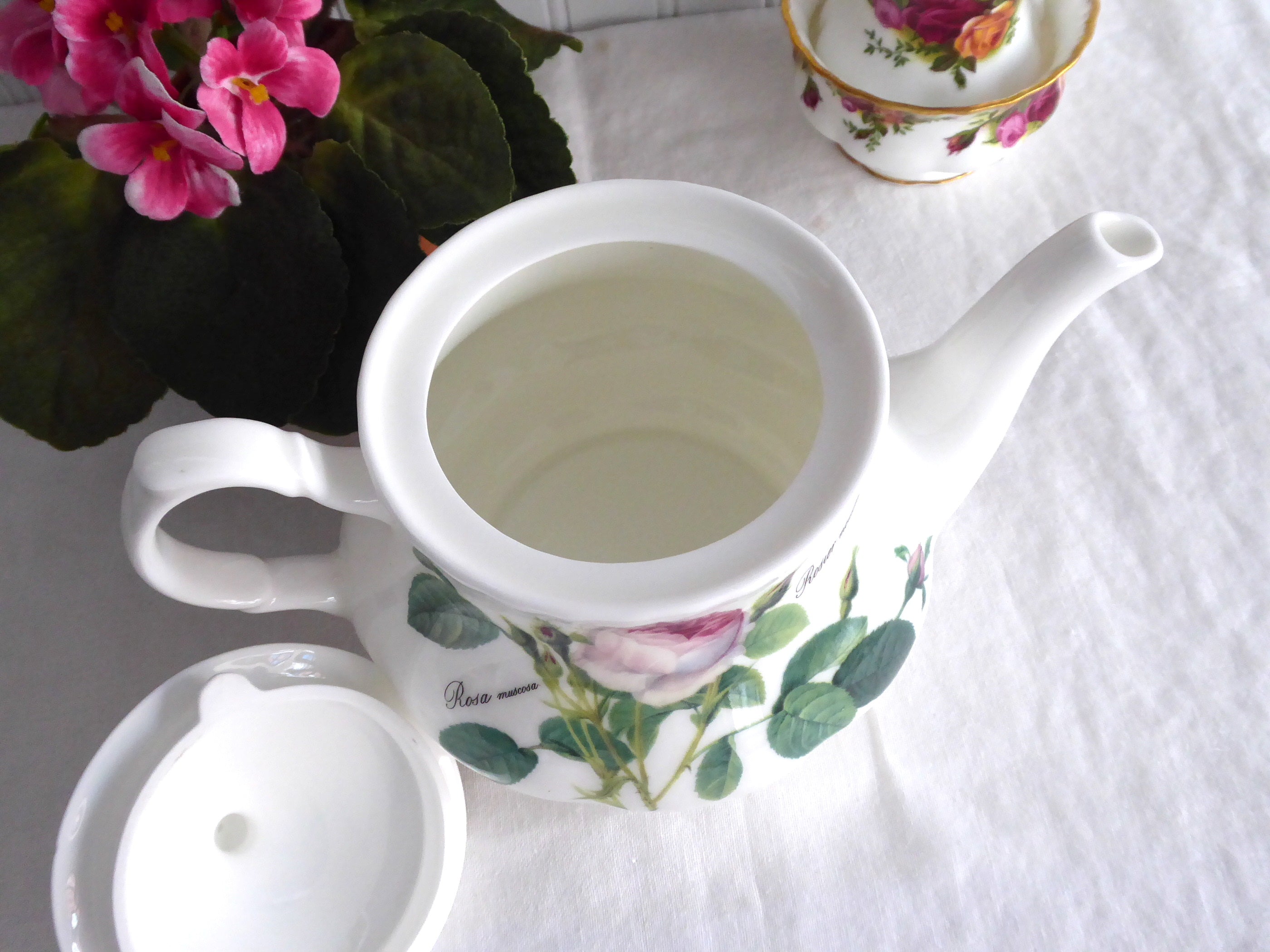 Pink Redoute Rose Teapot by Roy Kirkham - 6 Cup (40 oz) Floral Botanical Teapot for Afternoon Tea & English Garden Parties