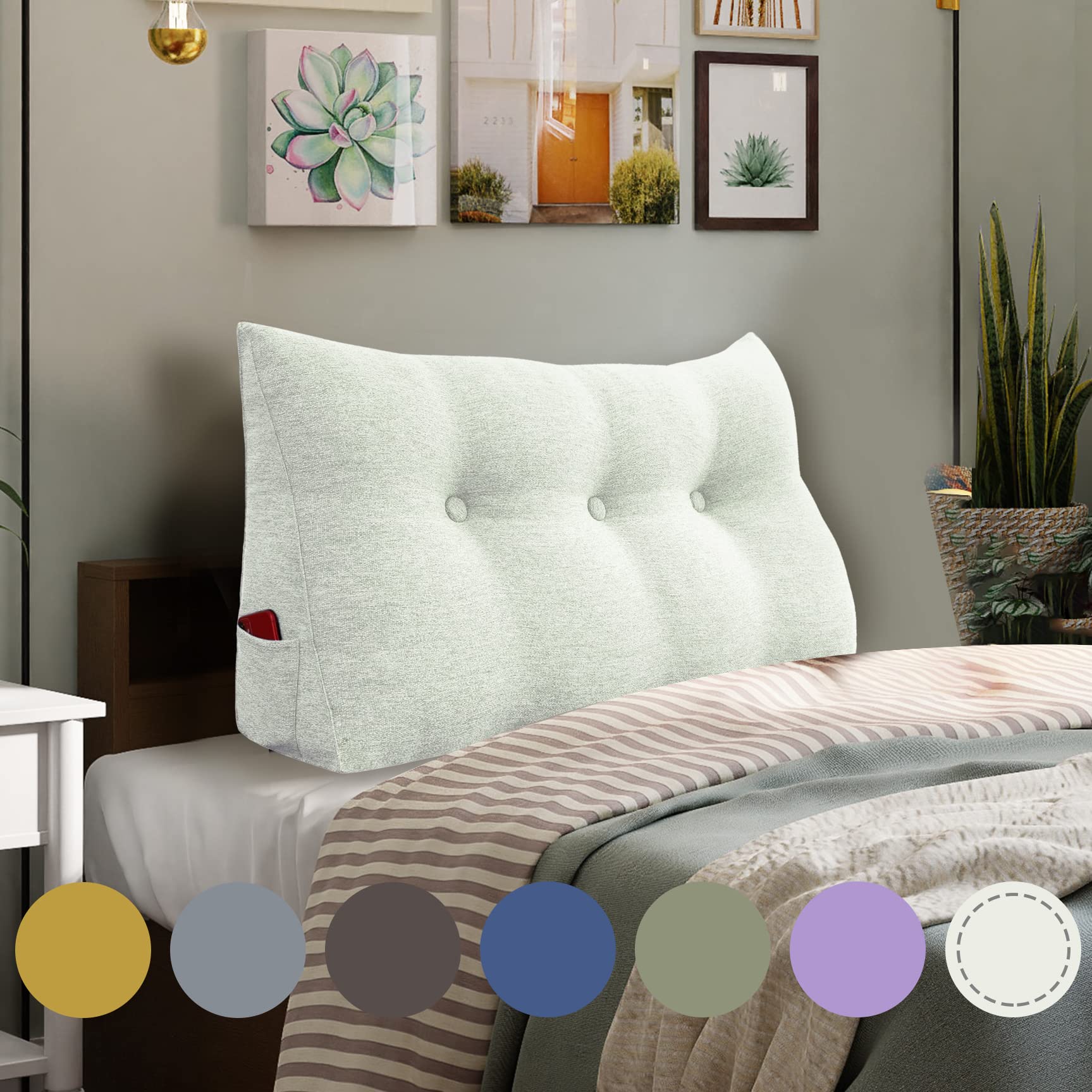 **WOWMAX Wedge Pillow for Twin XL Bed - Grey Beige Headboard Bolster with Removable Cover | Dorm Room, Back Support & Reading in Bed**