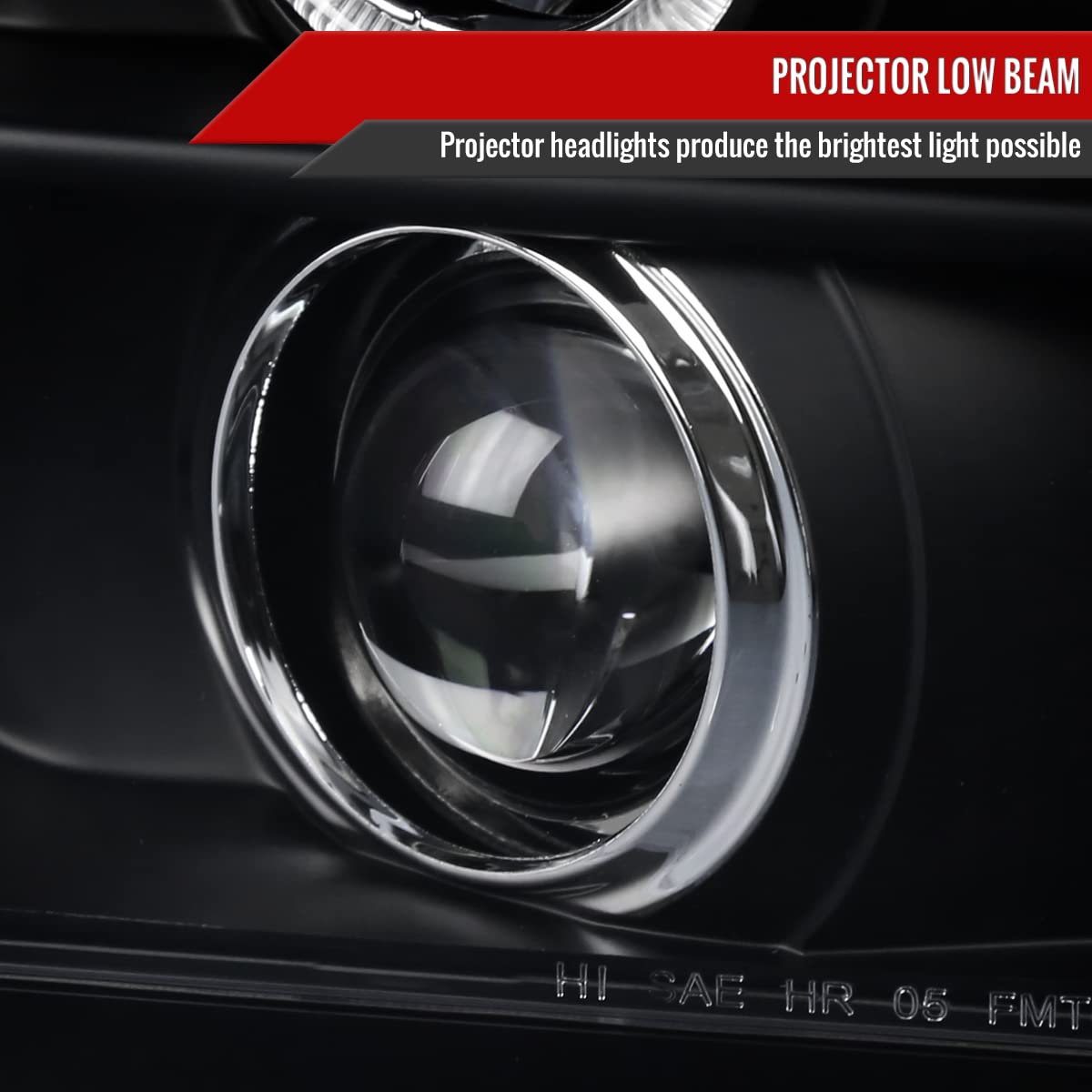 Ford Mustang 2005-2009 Black LED Halo Projector Headlights - High Performance Replacement Headlamps for Night Driving & Custom Car Upgrades