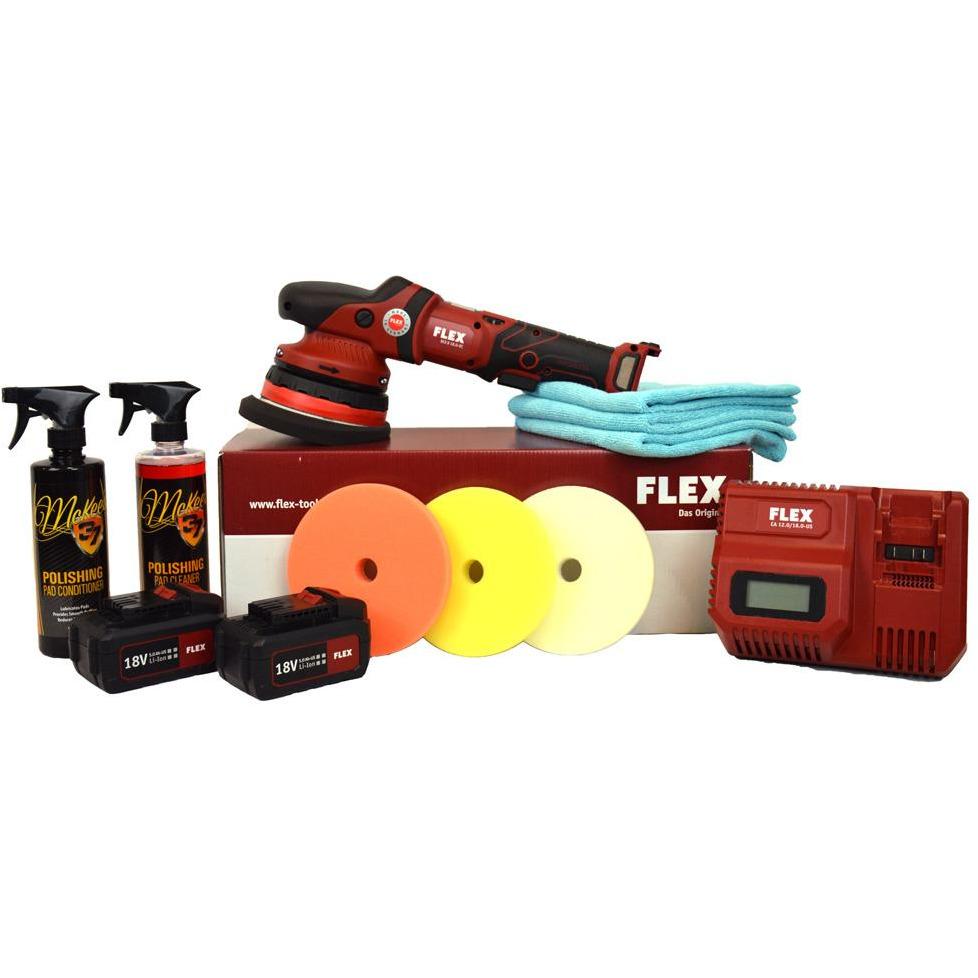 FLEX XCE 8 125 CBeast 18.0 Cordless Dual Action Polisher with Intro Pad Kit - Professional Car Detailing, Paint Correction & Auto Body Polishing for Shine Restoration