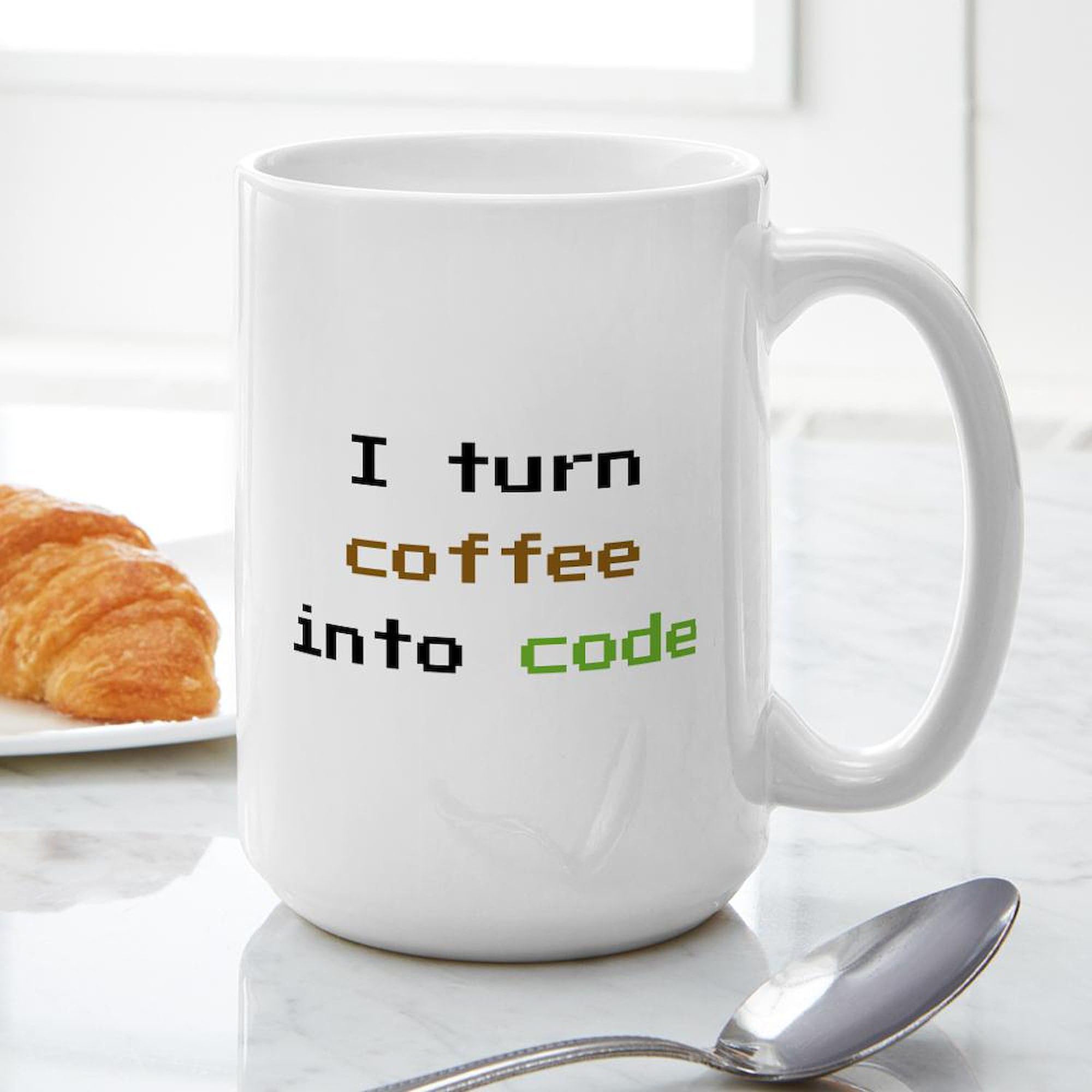 CafePress I Turn Coffee Into Code Large 15 oz (444 ml) Ceramic Coffee Mug - Perfect Gift for Programmers & Tech Lovers - Great for Office, Home, or Coding Sessions