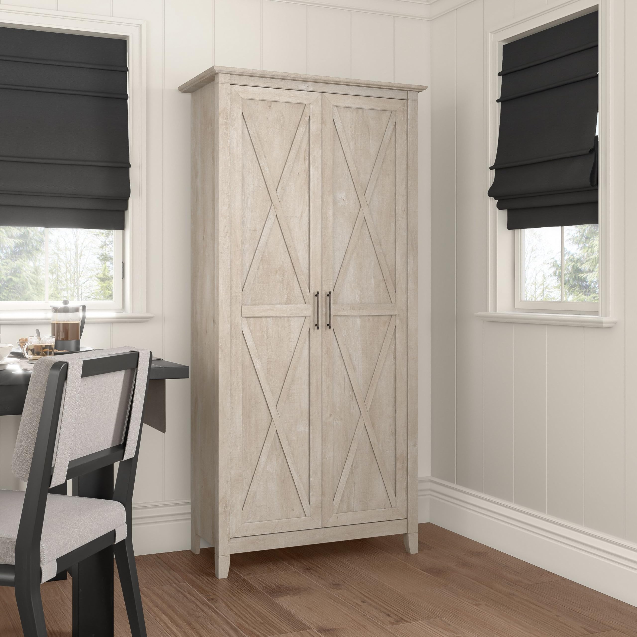Bush Furniture Key West Kitchen Pantry Cabinet in Washed Gray - Freestanding Storage Cabinet for Kitchen, Dining Room, or Office - Organize Dishes, Food, and Supplies